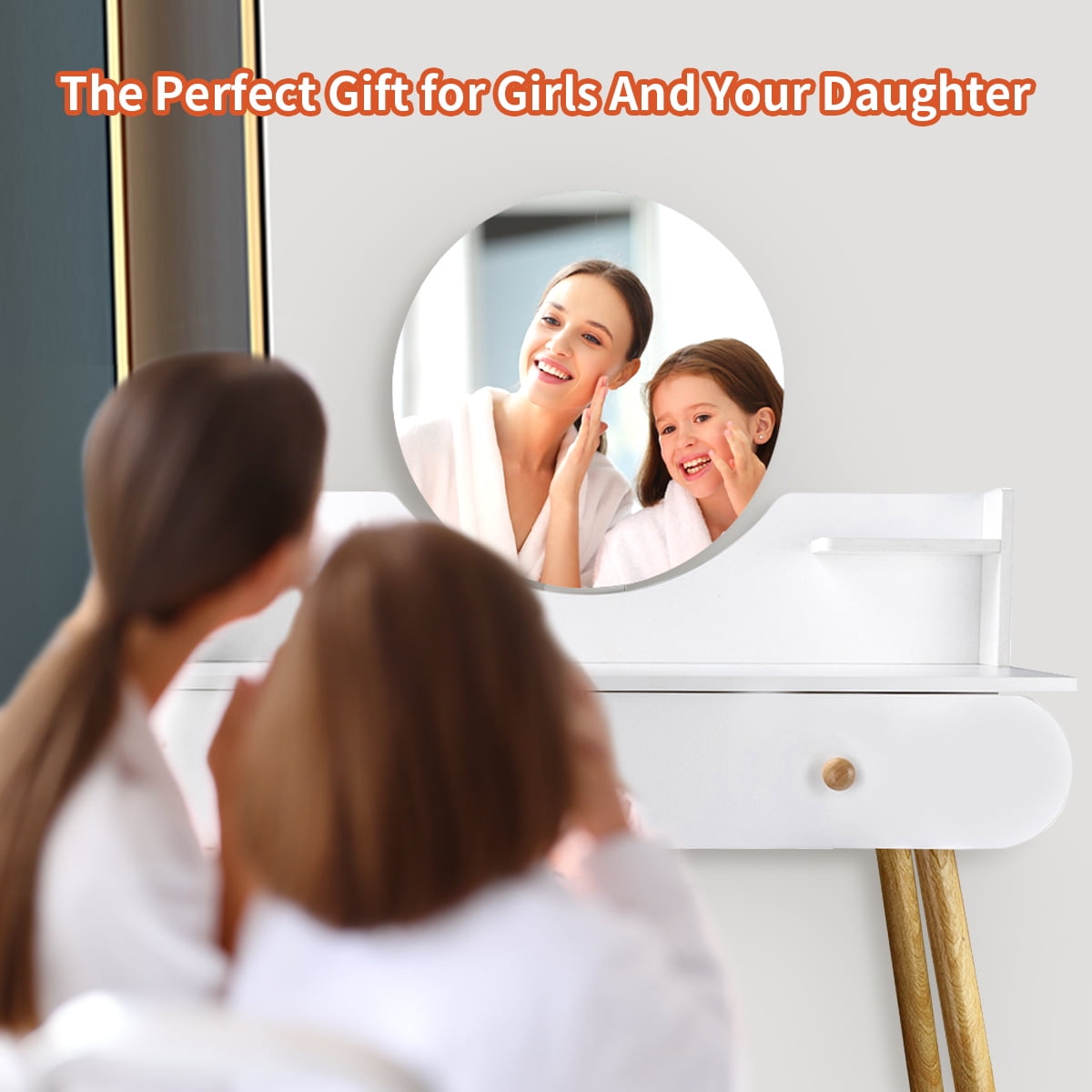 Liyufly Modern White Vanity Desk with Mirror, Solid Wood Makeup Vanity Dressing Table for Women Girls (Without Stool and LED) - Image 10