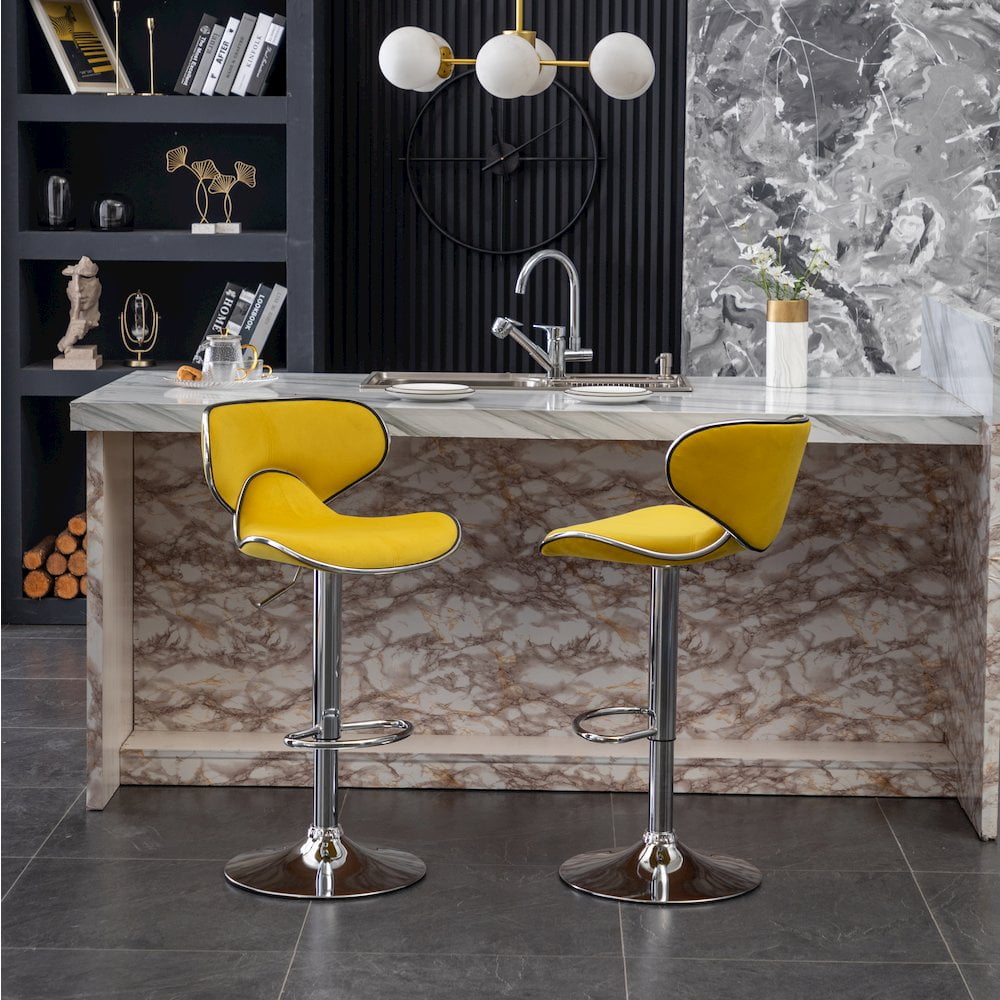 Roundhill Furniture Masaccio Bar Stool with Adjustable Height & Swivel, Yellow, Set of 2 - Image 13