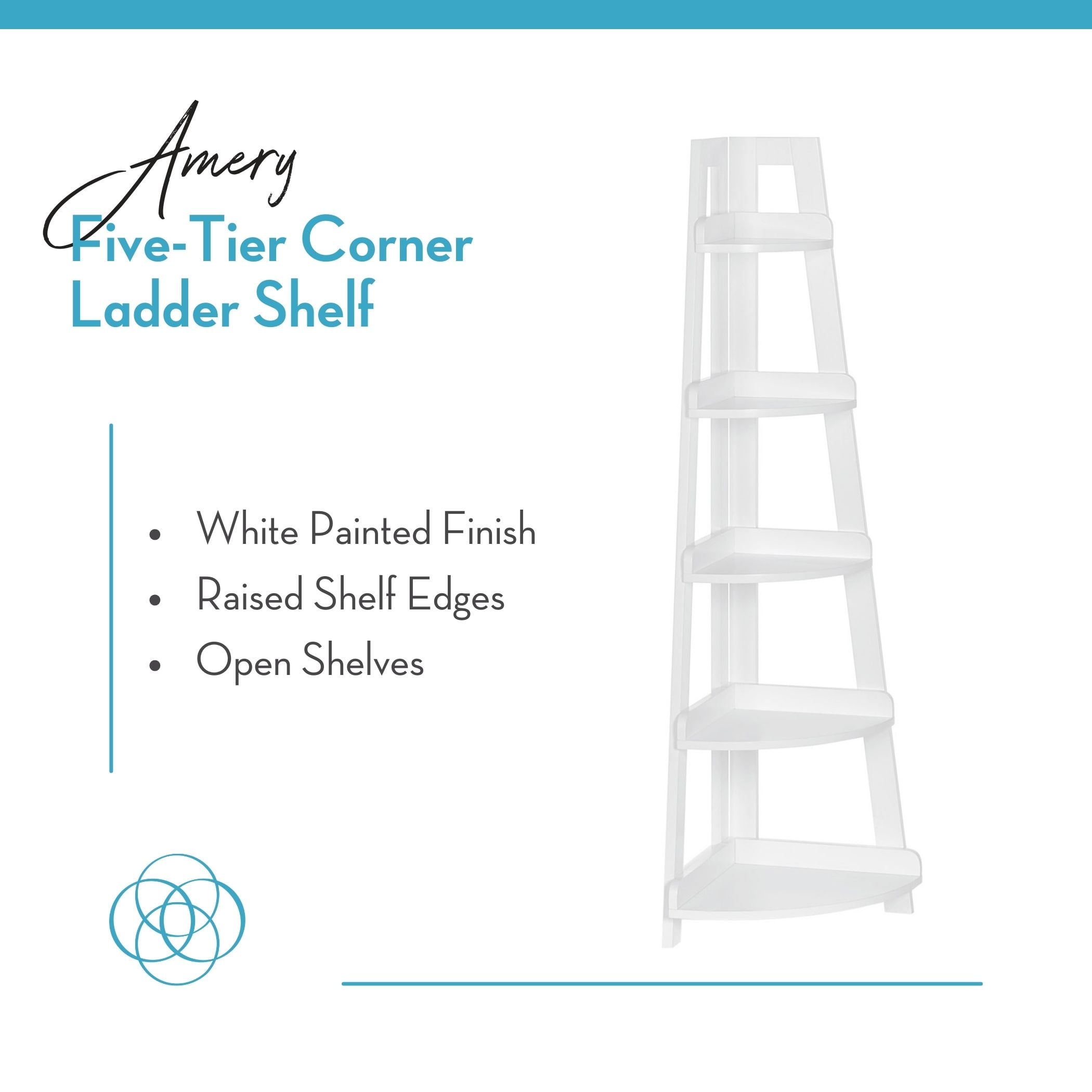 RiverRidge Amery 5-Tier Tall Corner Storage Ladder Shelf Tower with Display Shelves- White - Image 4