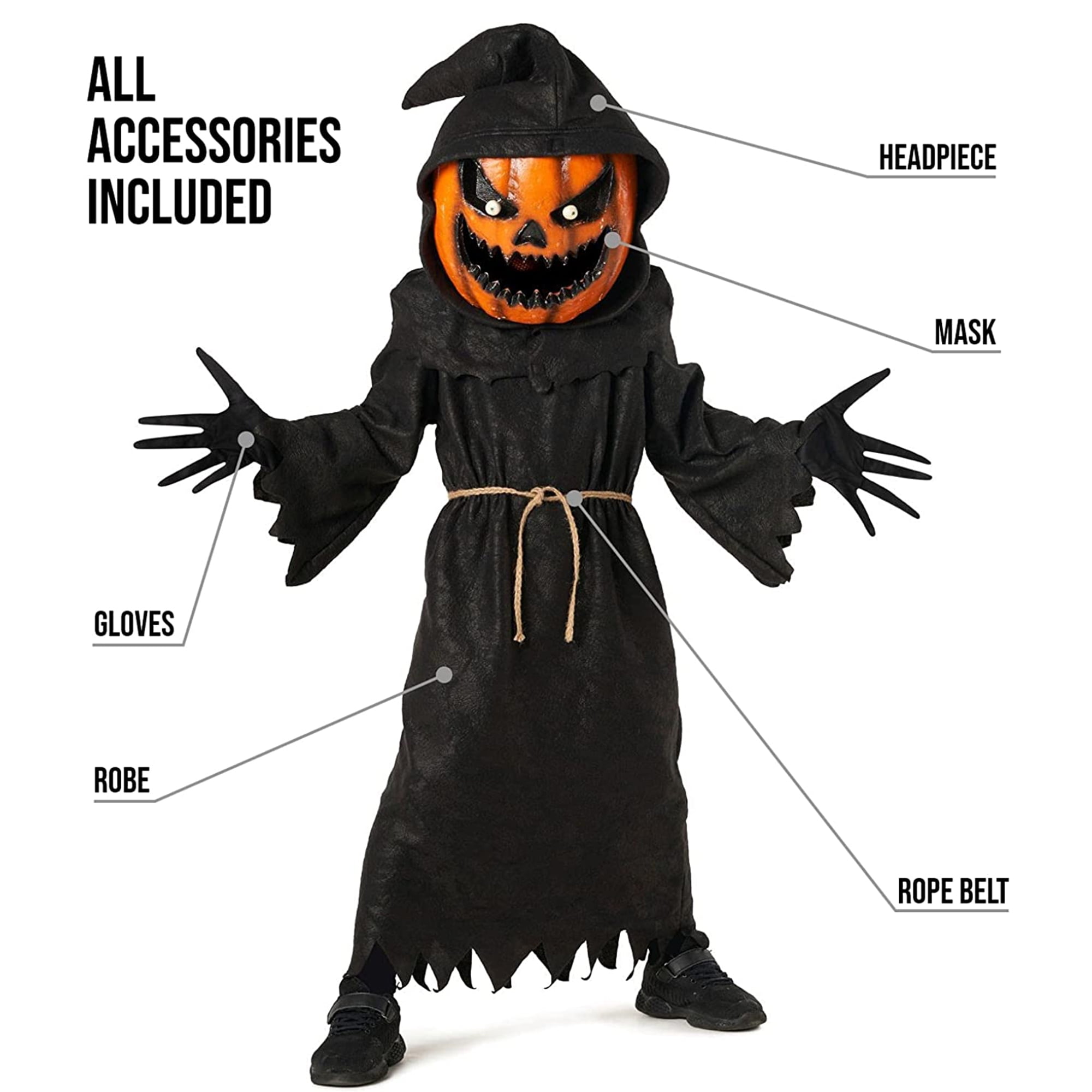 Morph Kids Evil Pumpkin Monster Costume Boy Girl Jack Lantern Halloween Fancy Dress Black/Orange L - Image 8