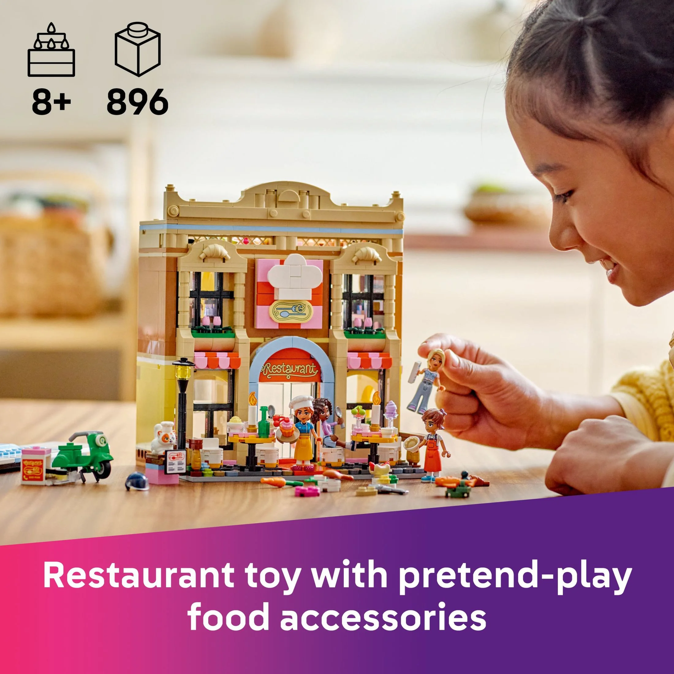 LEGO Friends Restaurant and Cooking School Toy Building Set - Restaurant Pretend Play Set for Kids, Girls and Boys, Ages 8+ - with 4 Minidolls, Cat Figure, and Scooter - Birthday Gift Idea - 42655 - Image 6