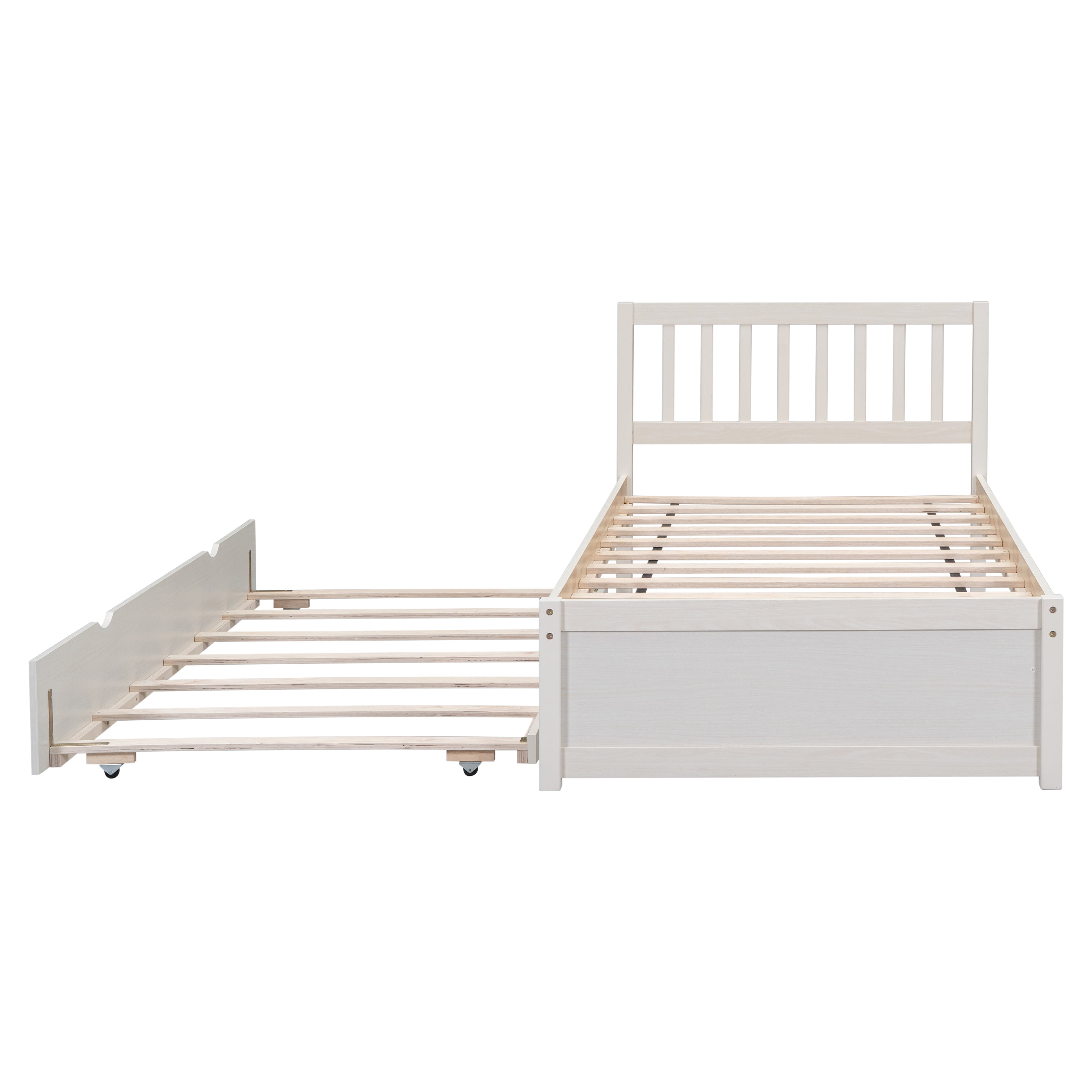 Miniyam Wood Twin Size Bed with Trundle & Headboard for Kids and Teens, White - Image 7