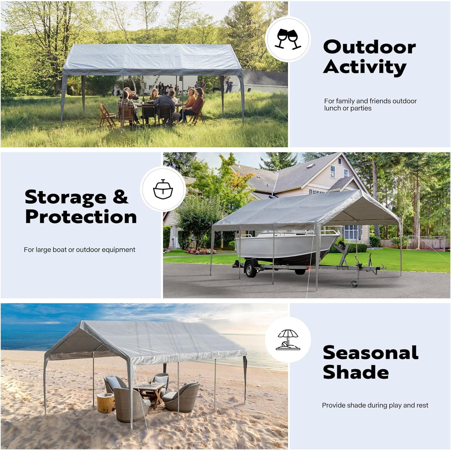 SPECSTAR 12x20ft Carport Replacement Canopy Cover, 180G Waterproof & UV Protected Tarp with 48 Elastic Buckles Suit for Garage Shelter, Frame is Not Included - Image 6