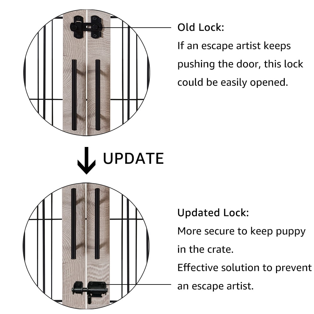 Unipaws Pet Crate End Table, Double Doors Wooden Wire Dog Kennel with Pet Bed, Large Dog Crate - Image 3