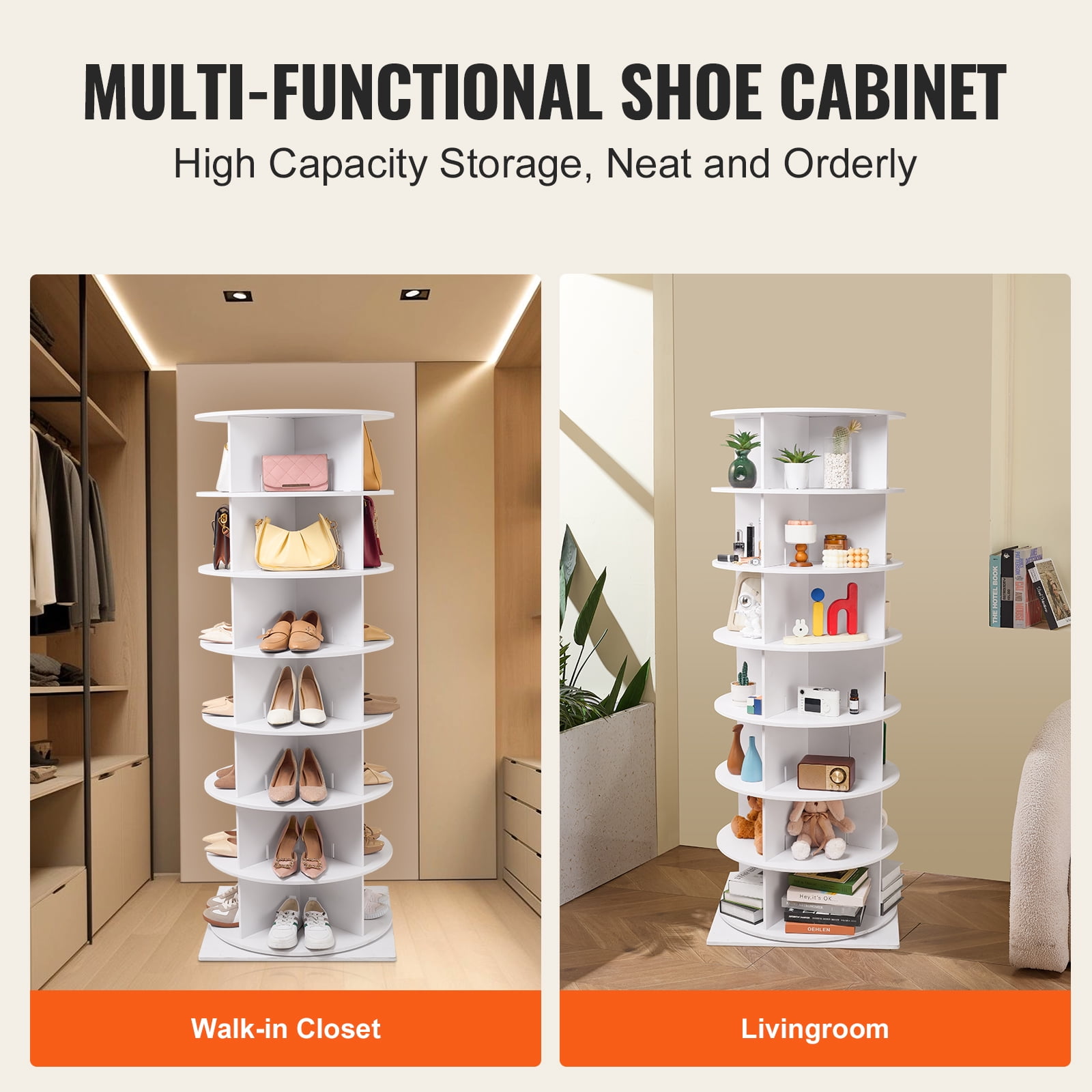 KFFKFF 7-Level Rotating Footwear Storage Tower, 360° Circular Shoe Showcase, Rotational Footwear Storage Carousel, Round Shoe Organizer with Stand for Bedroom, Living Room, Foyer, in White - Image 5