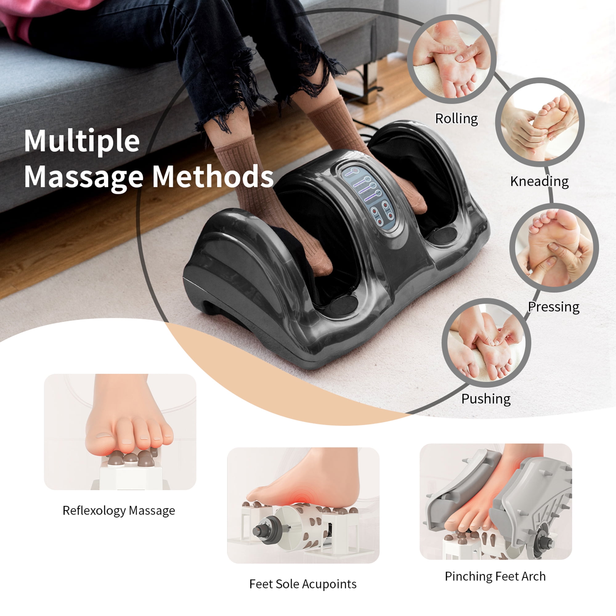 Gymax Rolling Foot Massager Shiatsu Foot Massage Machine w/ Remote Control Grey - Image 9
