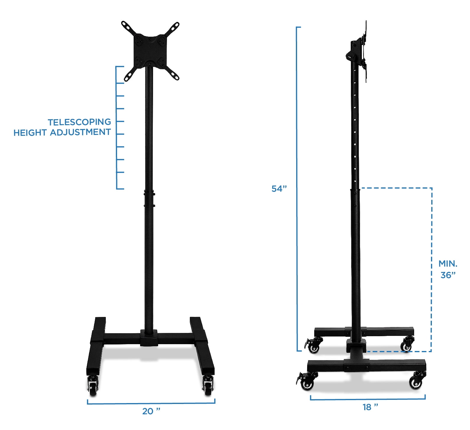Mount-It! Mobile TV Cart | Fits 24"-43" TVs Displays | Height Adjustable Tilt Stand - Image 4