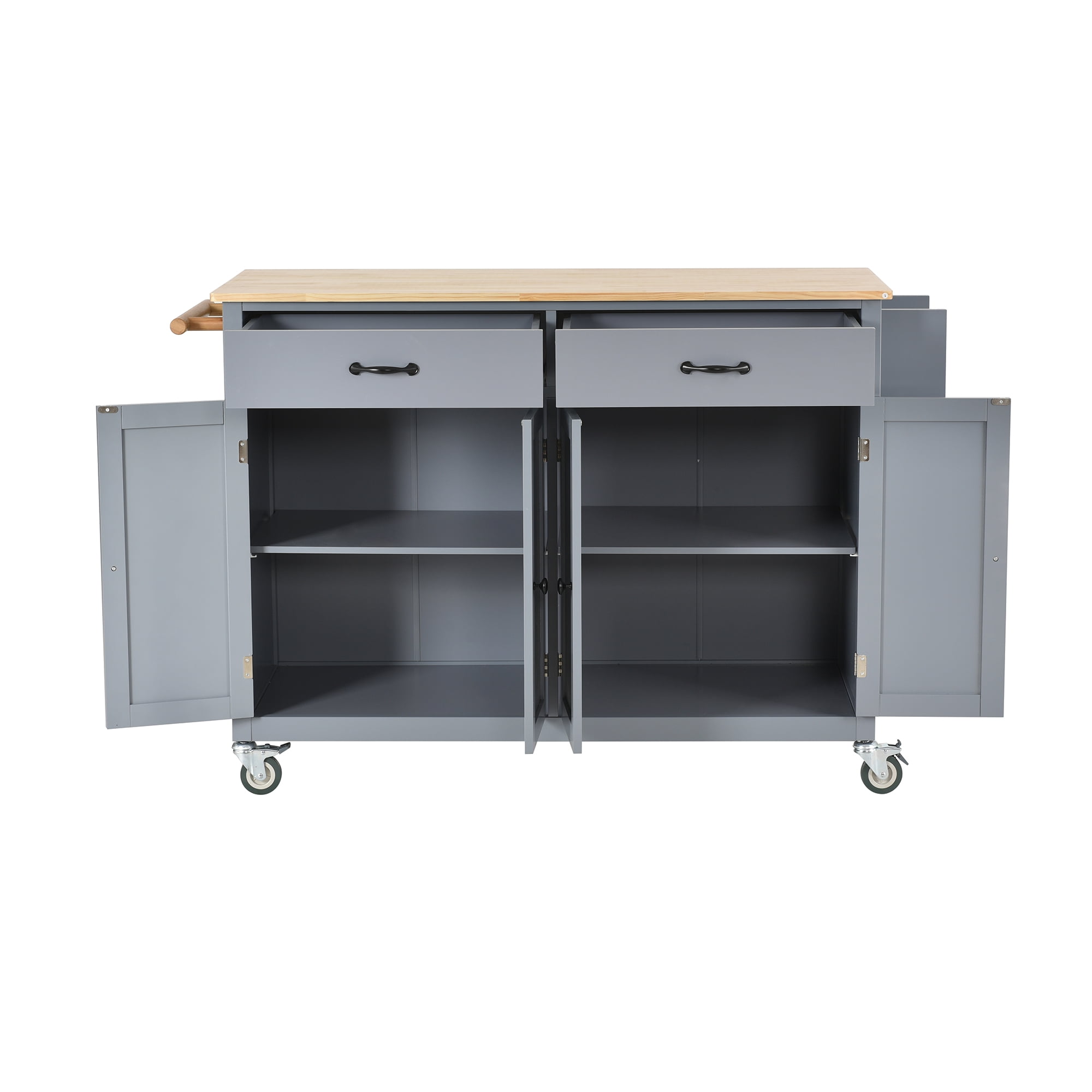 EUROCO Kitchen Island Cart with Solid Wood Top and Locking Wheels, 4 Door Cabinet and Two Drawers, Spice Rack and Towel Rack, Gray - Image 2