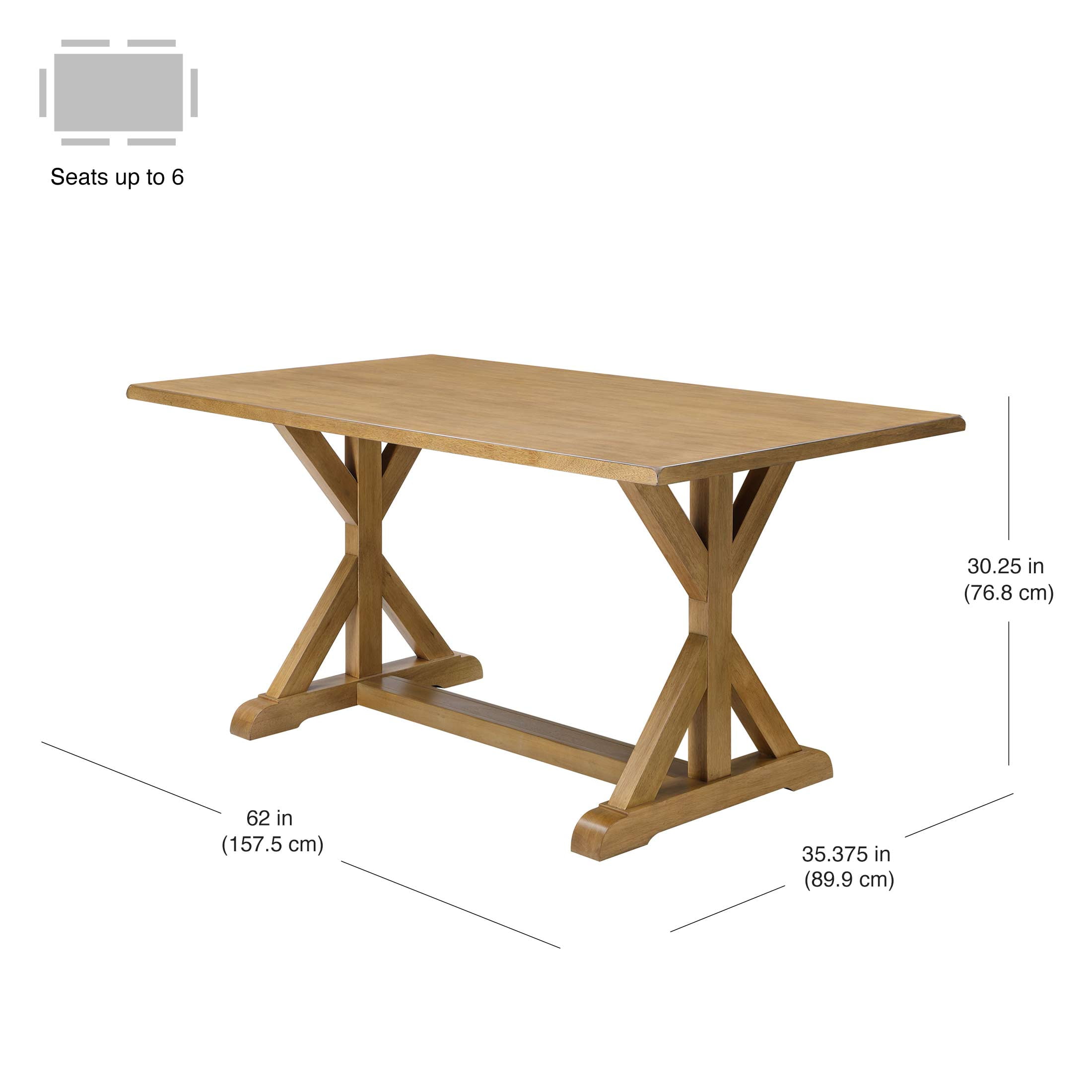 Better Homes & Gardens Modern 62 in Rectangle Solid Wood Dining Table, Light Honey - Image 6