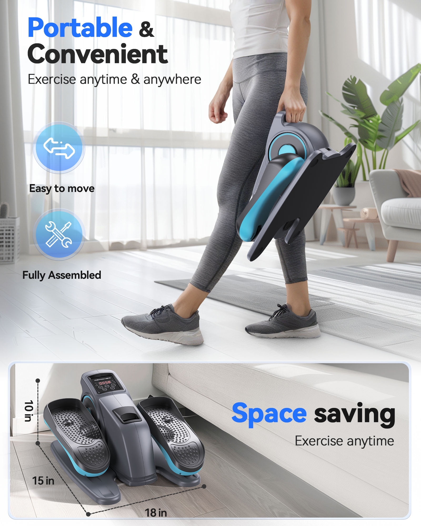 UPGO Under Desk Ellipticals Electric, Elipse Leg Exerciser for Seniors Fully Assembled, Seated Pedal Exerciser with Remote Control & Non-slip Mat & Foot Straps Band - Image 2