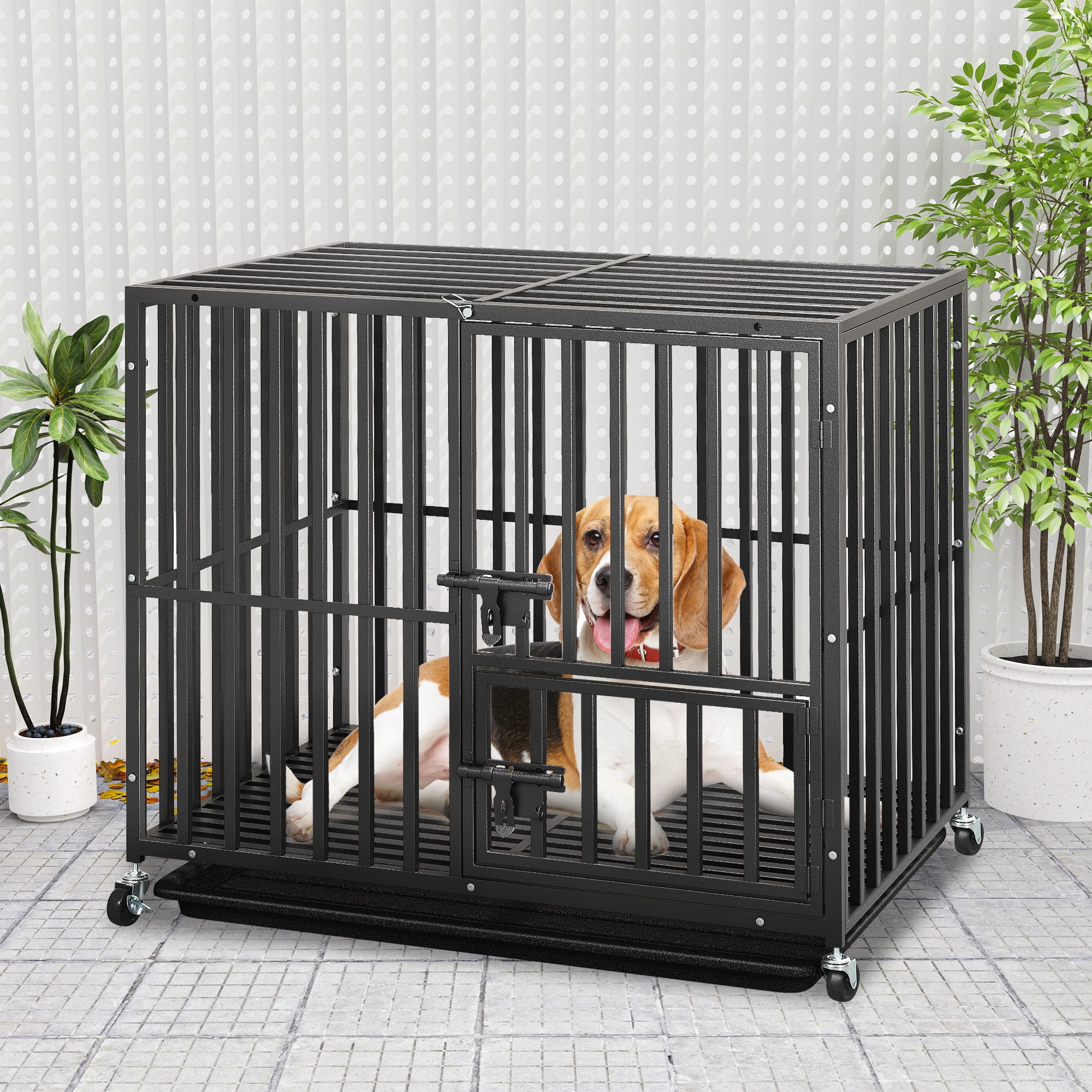 Dextrus Large Dog Crate with 3 Lockable Door, 37.4" Heavy Duty Metal Dog Crate and Kennel with Removable Tray and Wheels for Large Medium Dogs, Black - Image 9