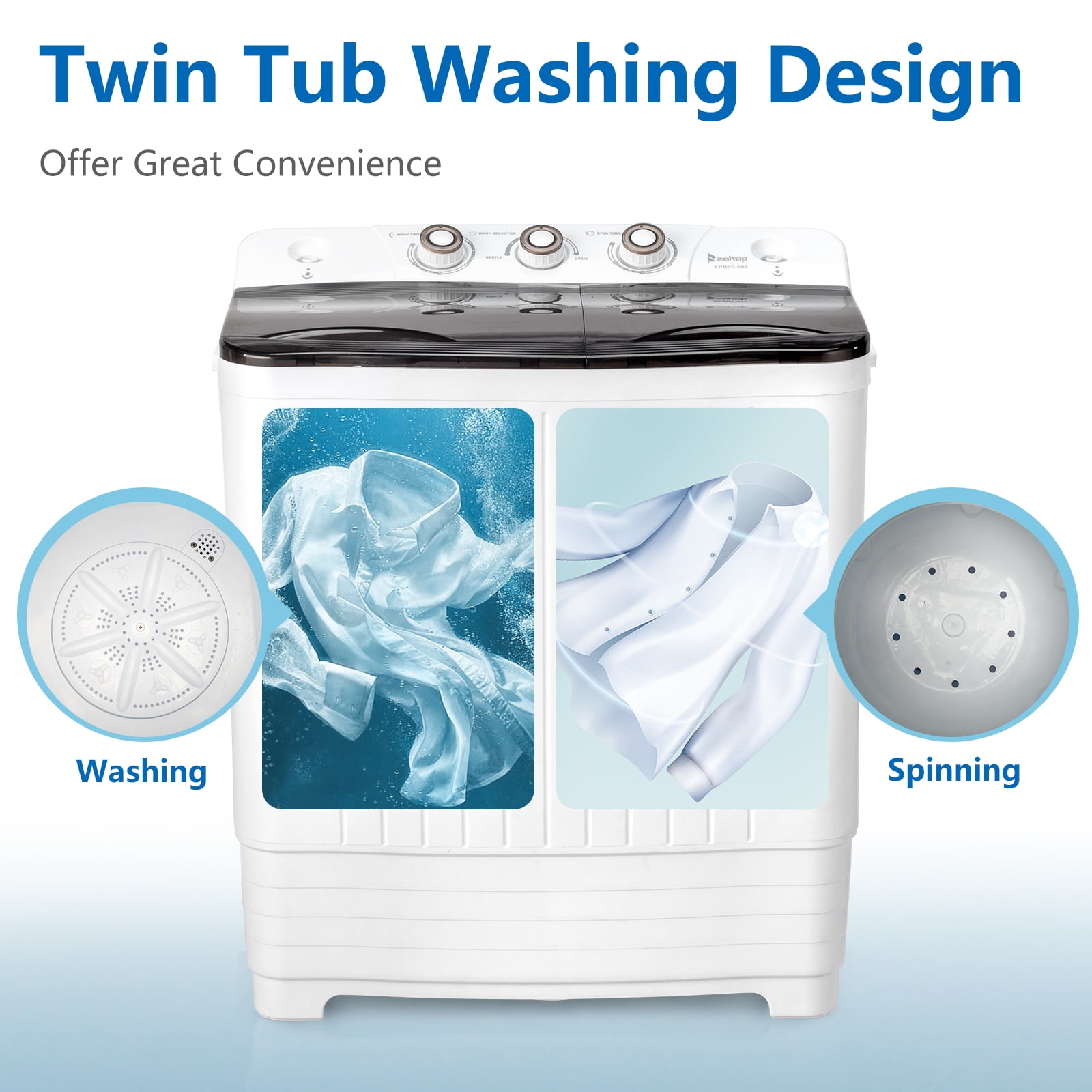 UbesGoo Compact Twin Tub Portable Mini Washing Machine 20lbs Total Washing Machine W/Drain Pump - Image 7
