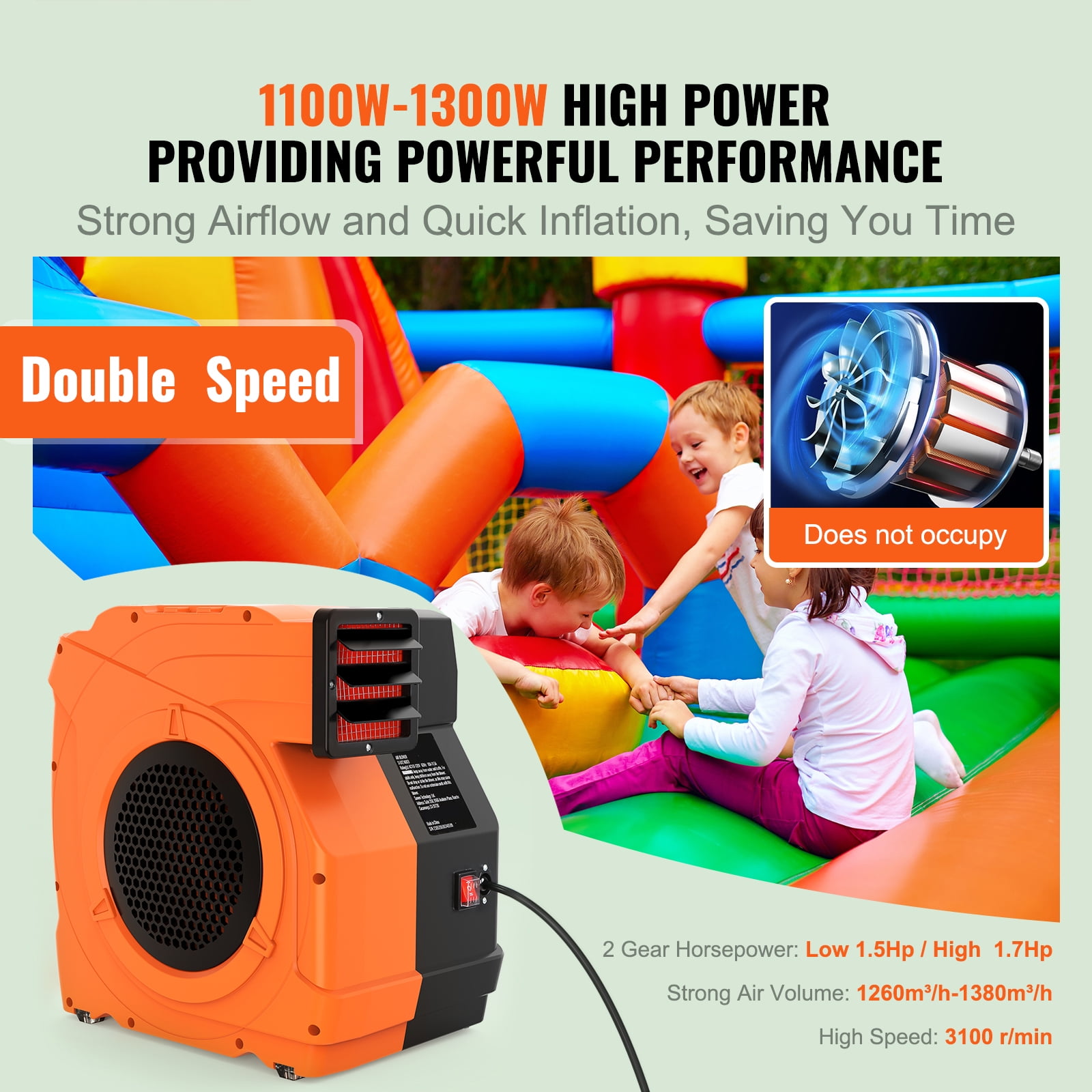 KFFKFFAir Blower Pump Fan 1.5 & 1.7 HP 1100W Commercial Air Blower for Inflatable Bounce House Bouncy Castle - Image 3
