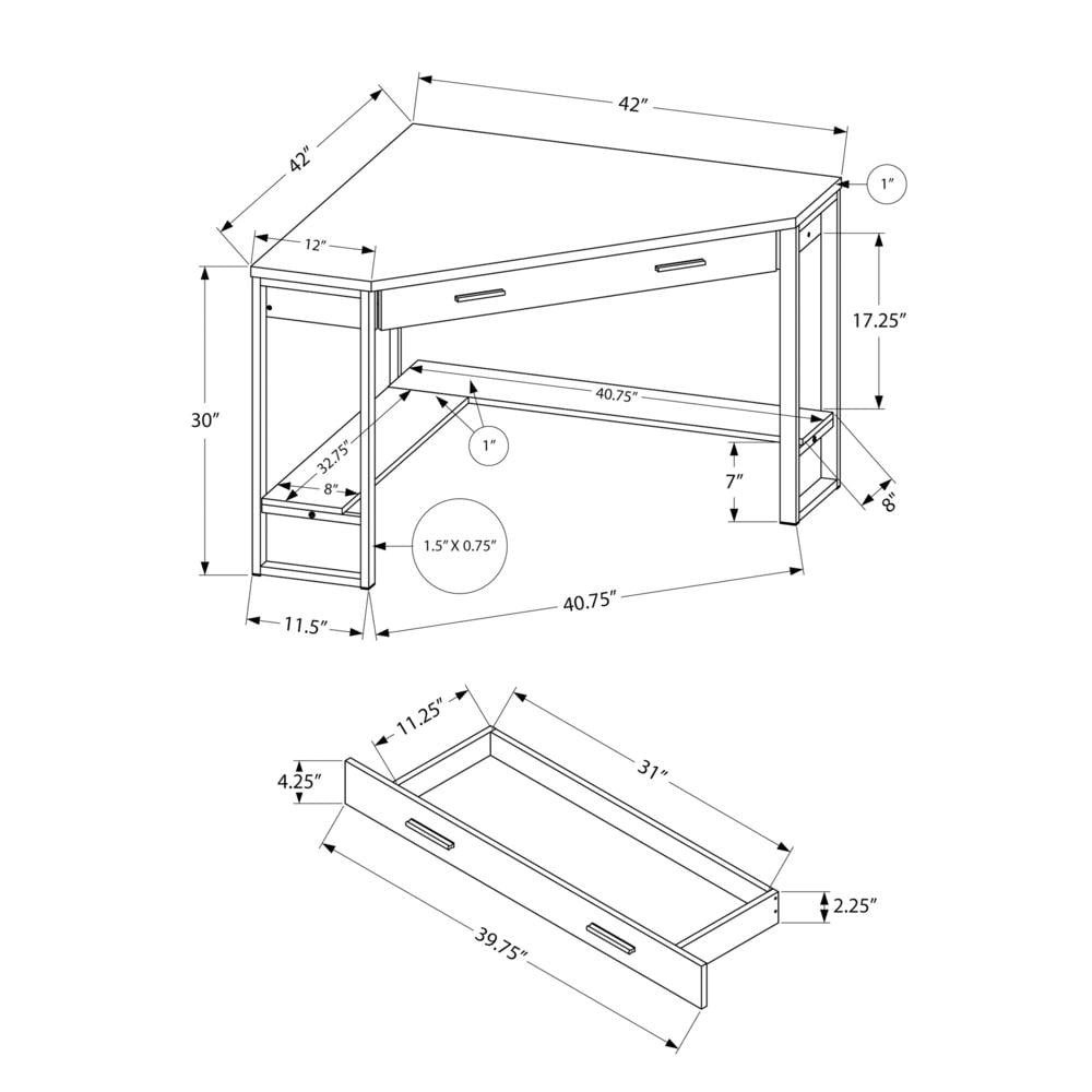 Computer Desk Home Office Corner 42"L Work Laptop Metal Brown - Image 2