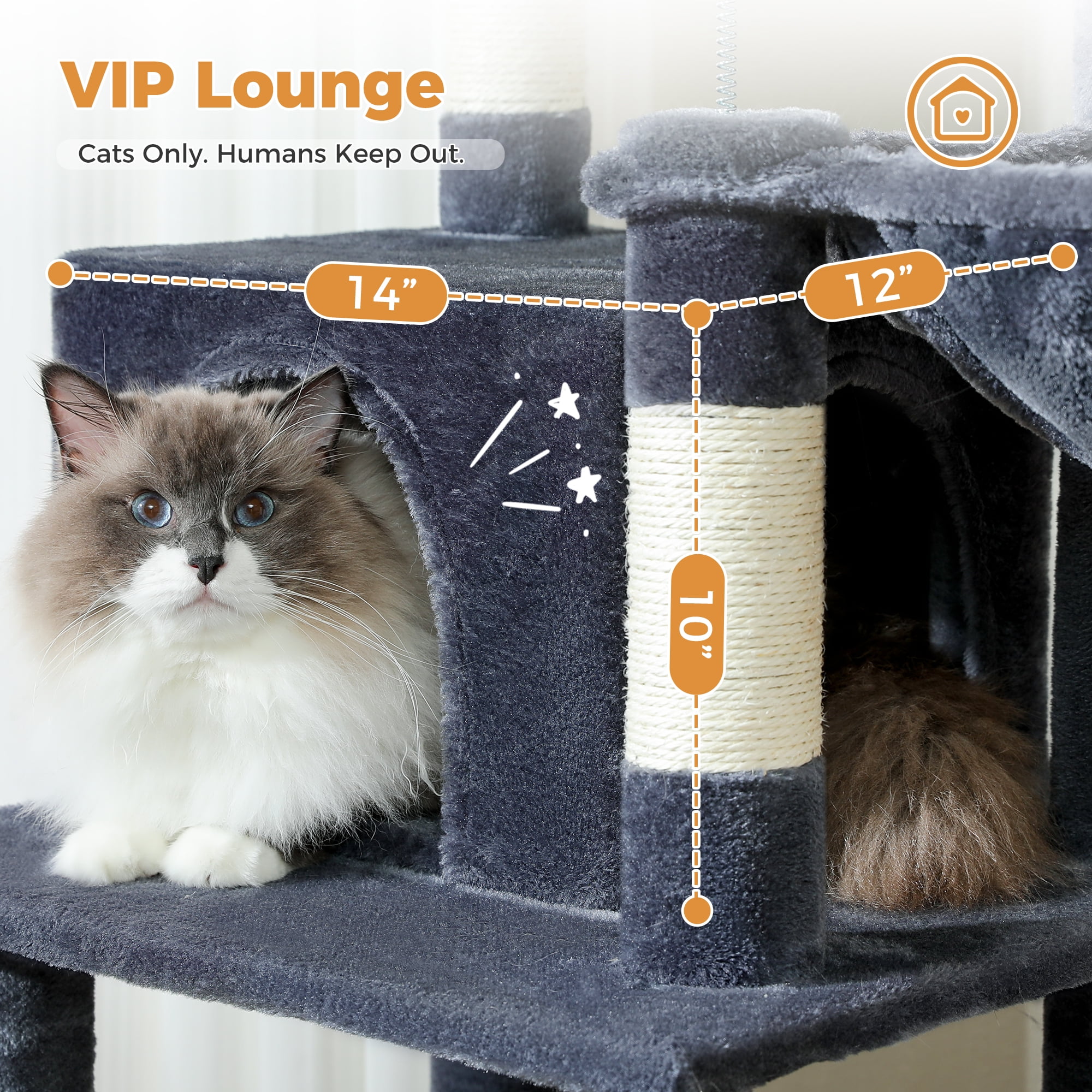 PAWZ Road 64" Cat Tree 5-Tier Sisal Scratching Post Tower Hammock Perch for Indoor Cats, Dark Gray - Image 12