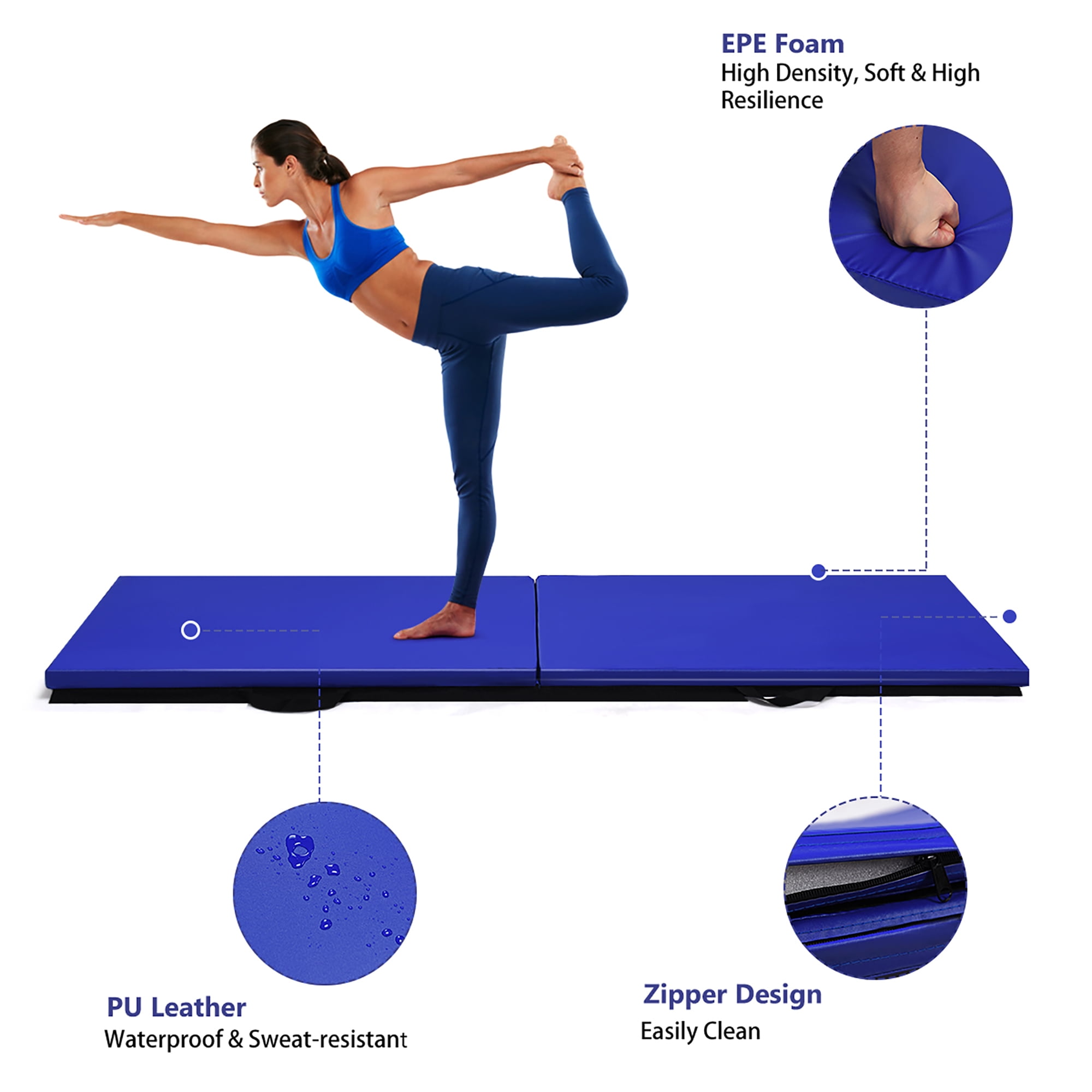 Costway 6'x2' Folding Gymnastics Panel Mats Exercise Stretch Gymnastic w/Handle Blue - Image 5
