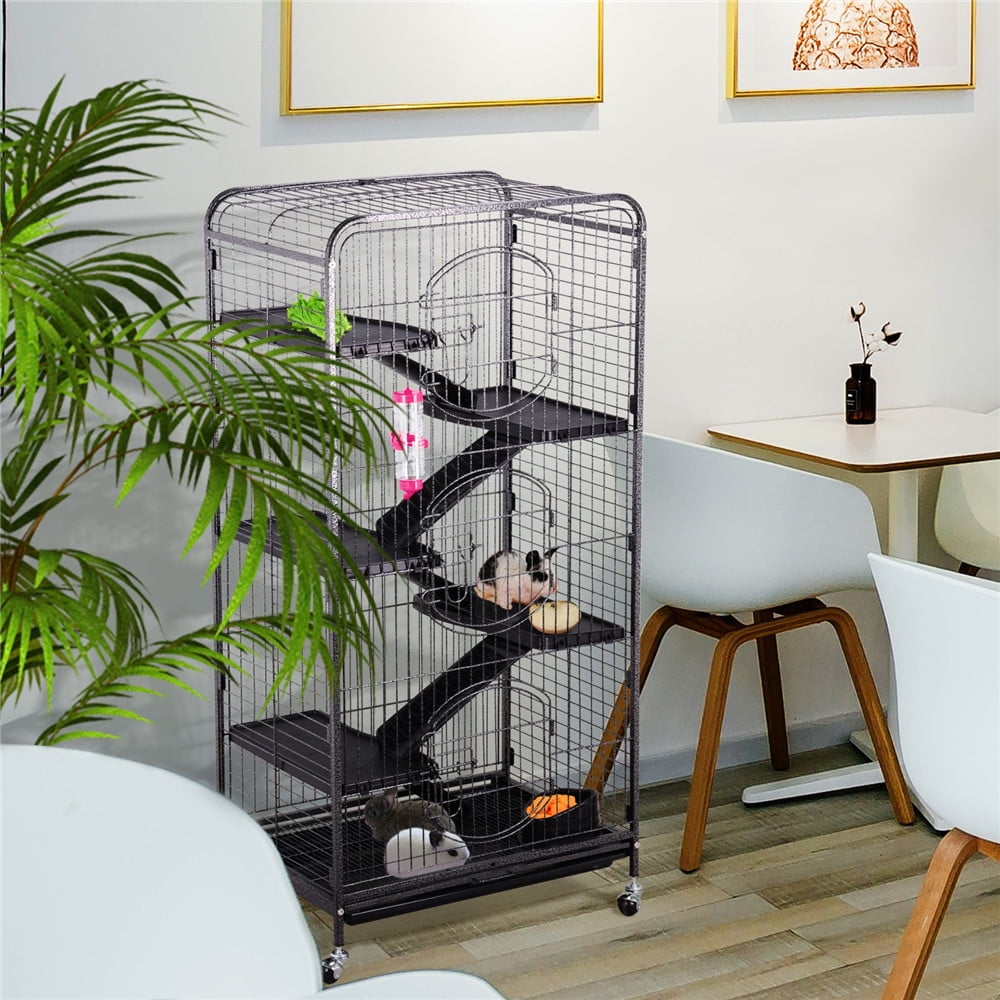 Alden Design 52''H Small Animals Rolling Cage 6 Levels 3 Front Doors Pet Bowl Water Bottle, Black - Image 2