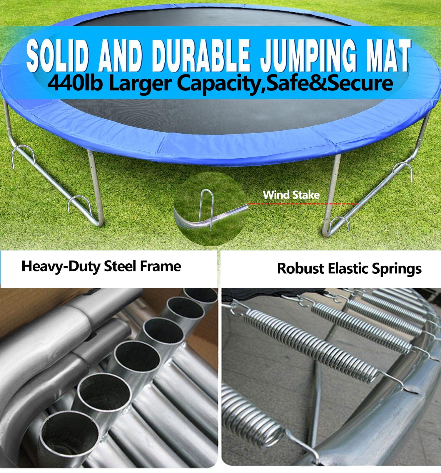 Inolait 10 ft Trampoline, with Enclosure and Wind Stakes, Blue - Image 7