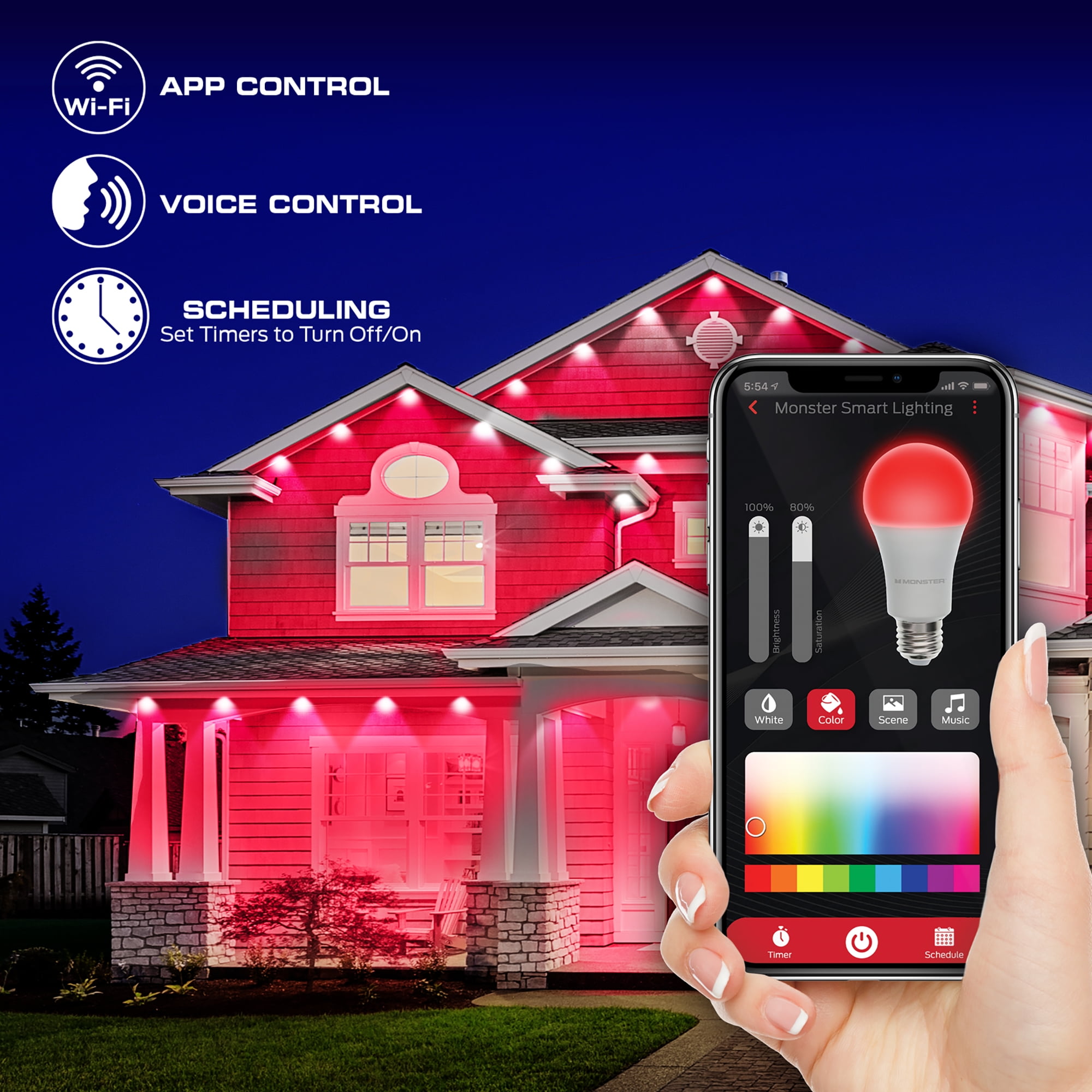 Monster Outdoor LED Smart Lights, RGBIC+ Multiwhite Permanent Outdoor Lights w/ Voice Control, for Christmas, Halloween, Party, Gameday and More, 50ft - Image 11