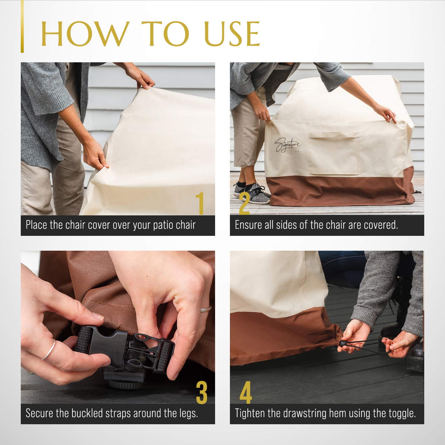 Signature Living Set of 2 Outdoor Waterproof Patio Chair Covers, Durable 600D UV-Coated Polyester Outdoor Chair Covers for All-Weather Protection (Tan, Large 40 Inch) - Image 5