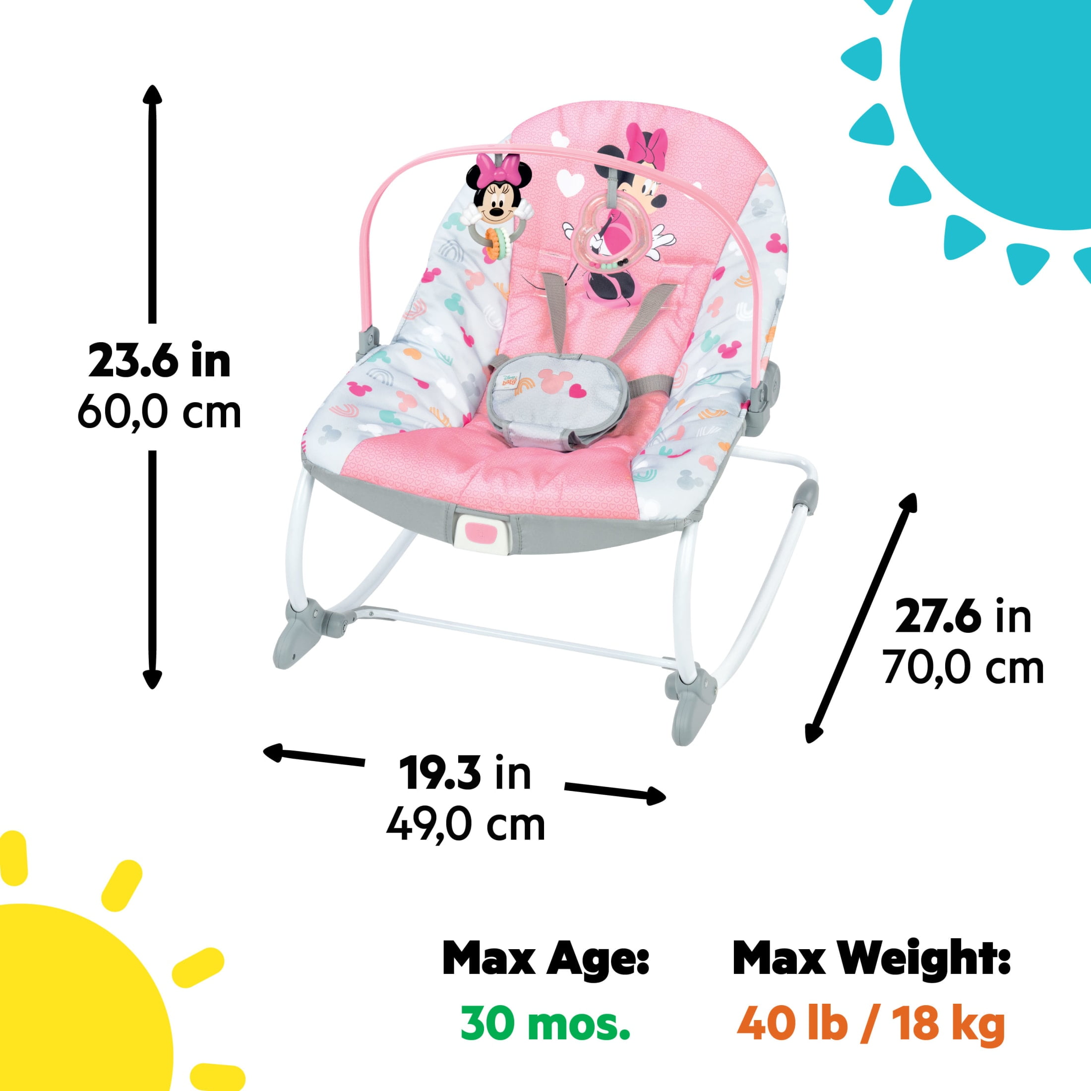 Disney Baby 2-in-1 Slip Resistant Vibrating Infant & Toddler Baby Rocker Chair, Minnie Mouse by Bright Starts - Image 3