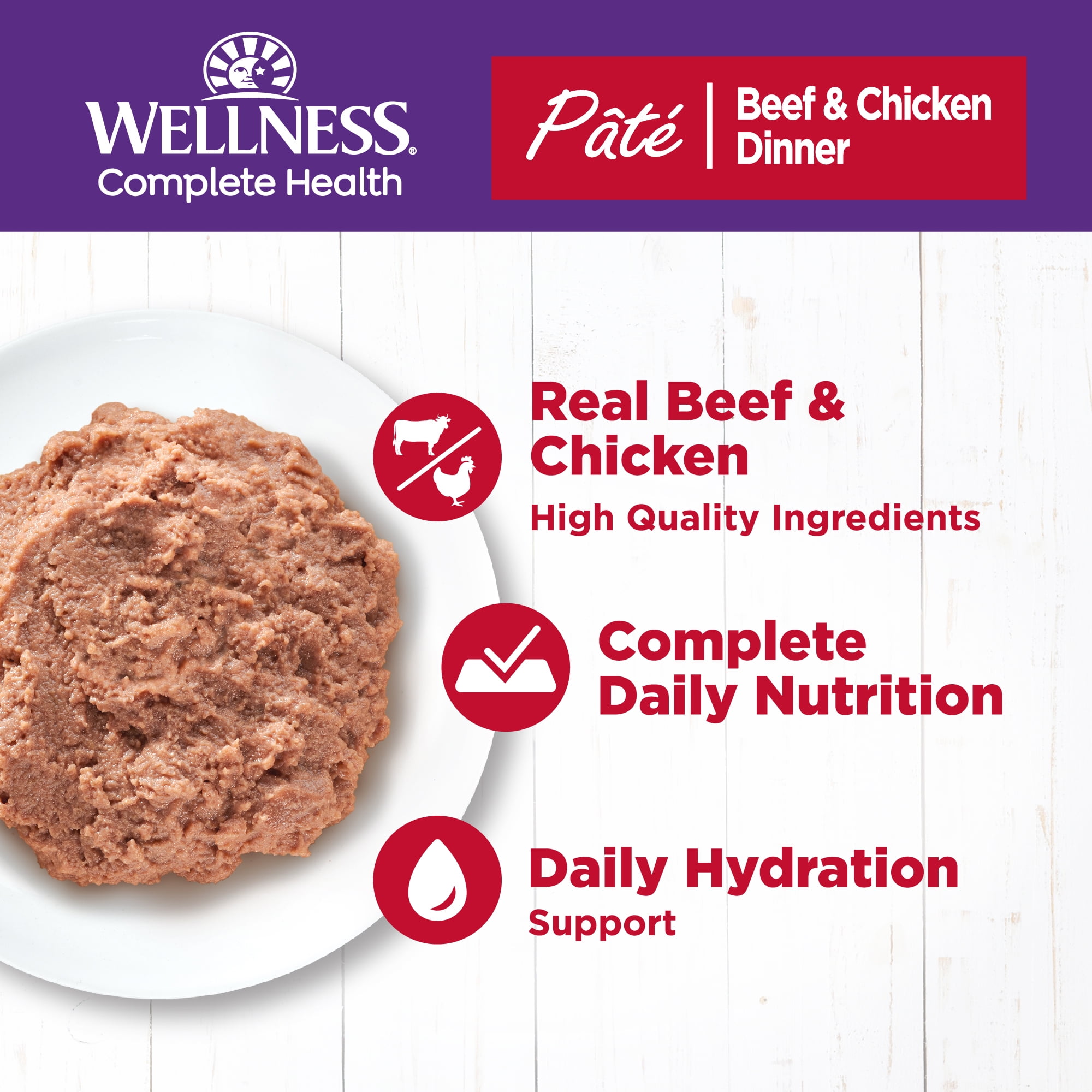 Wellness Complete Health Pate Adult Wet Cat Food, Natural, Protein-Rich, Grain Free, 12.5 Ounce, 12 Pack, (Beef & Chicken) - Image 2