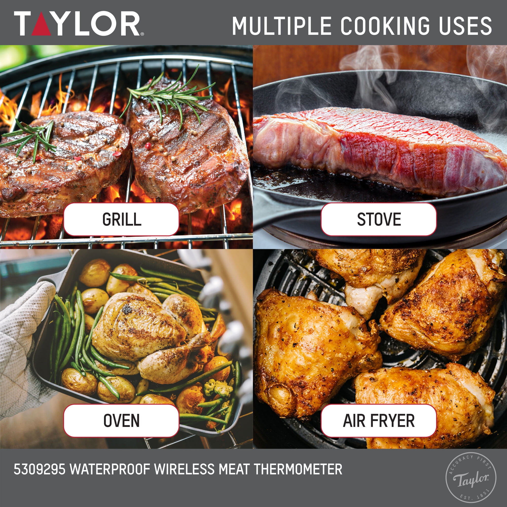 Taylor Waterproof Bluetooth Digital Wireless Grill and Meat Thermometer with Smart Probe Black - Image 18