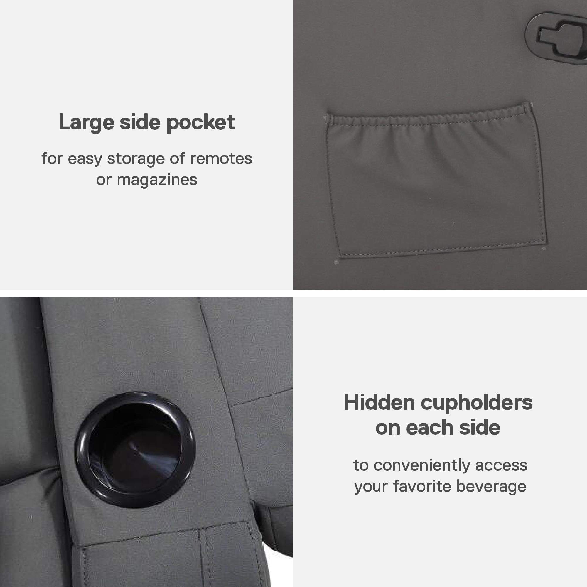 DHP Miller Recliner with Cupholder, Faux Microsuede, Gray - Image 4