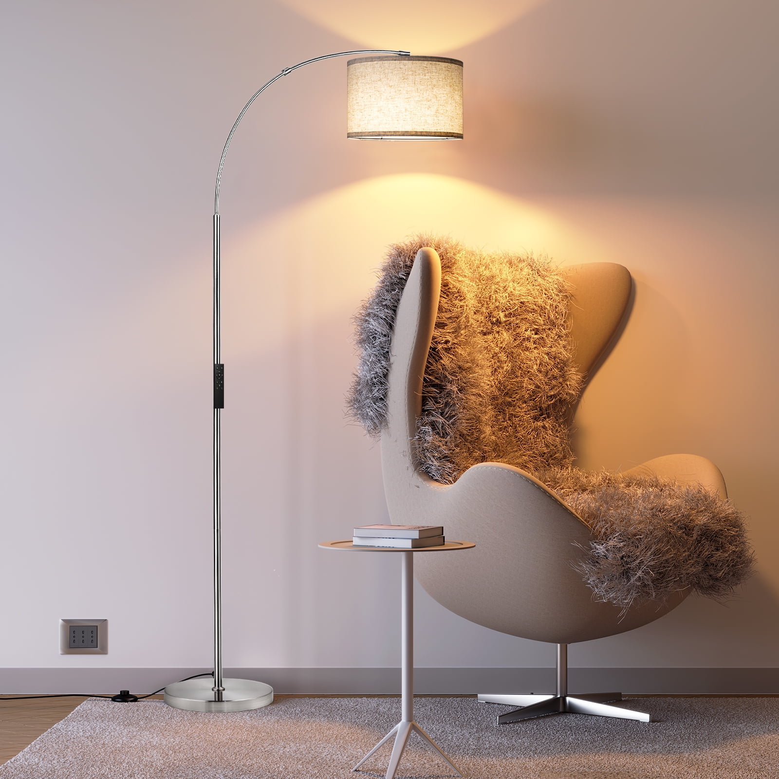 AOHAO 75" Modern Dimmable Silver Arched Floor Lamp with Beige Drum - Image 3