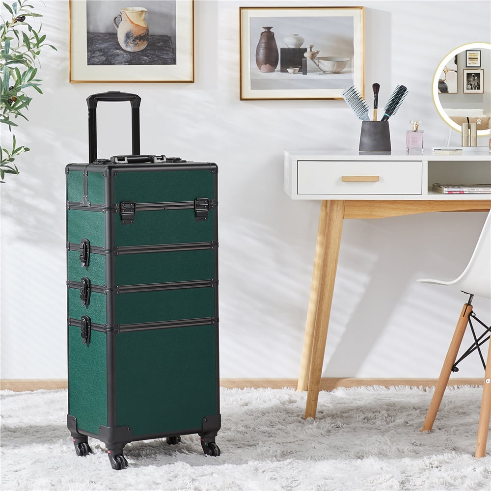 Alden Design Professional 4-in-1 Aluminum Travel Cosmetic Makeup Case, Dark Green - Image 6