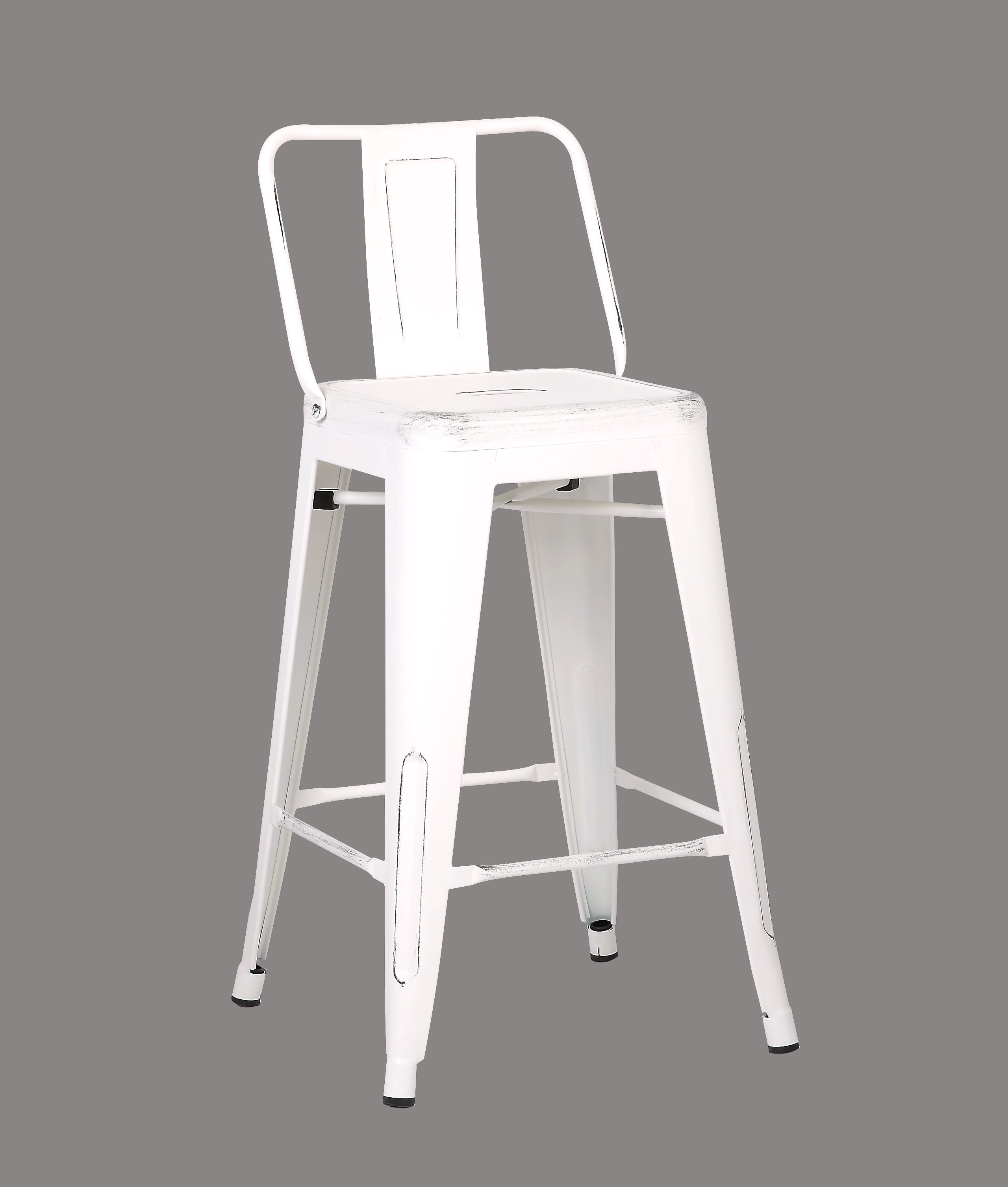 AC Pacific Distressed Metal Barstool with Back, Black, 24 -inch, Set of 2 - Image 7