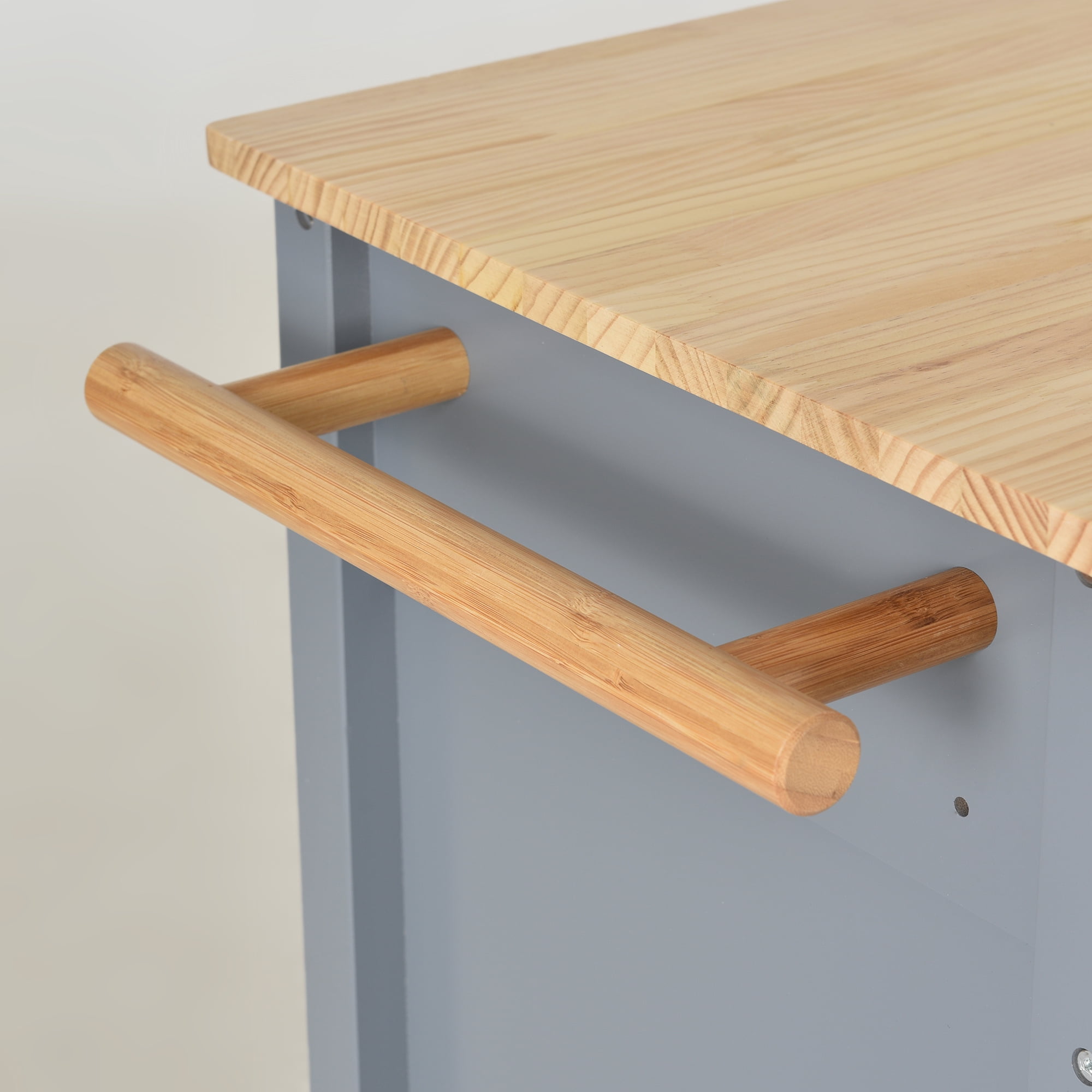 EUROCO Kitchen Island Cart with Solid Wood Top and Locking Wheels, 4 Door Cabinet and Two Drawers, Spice Rack and Towel Rack, Gray - Image 13