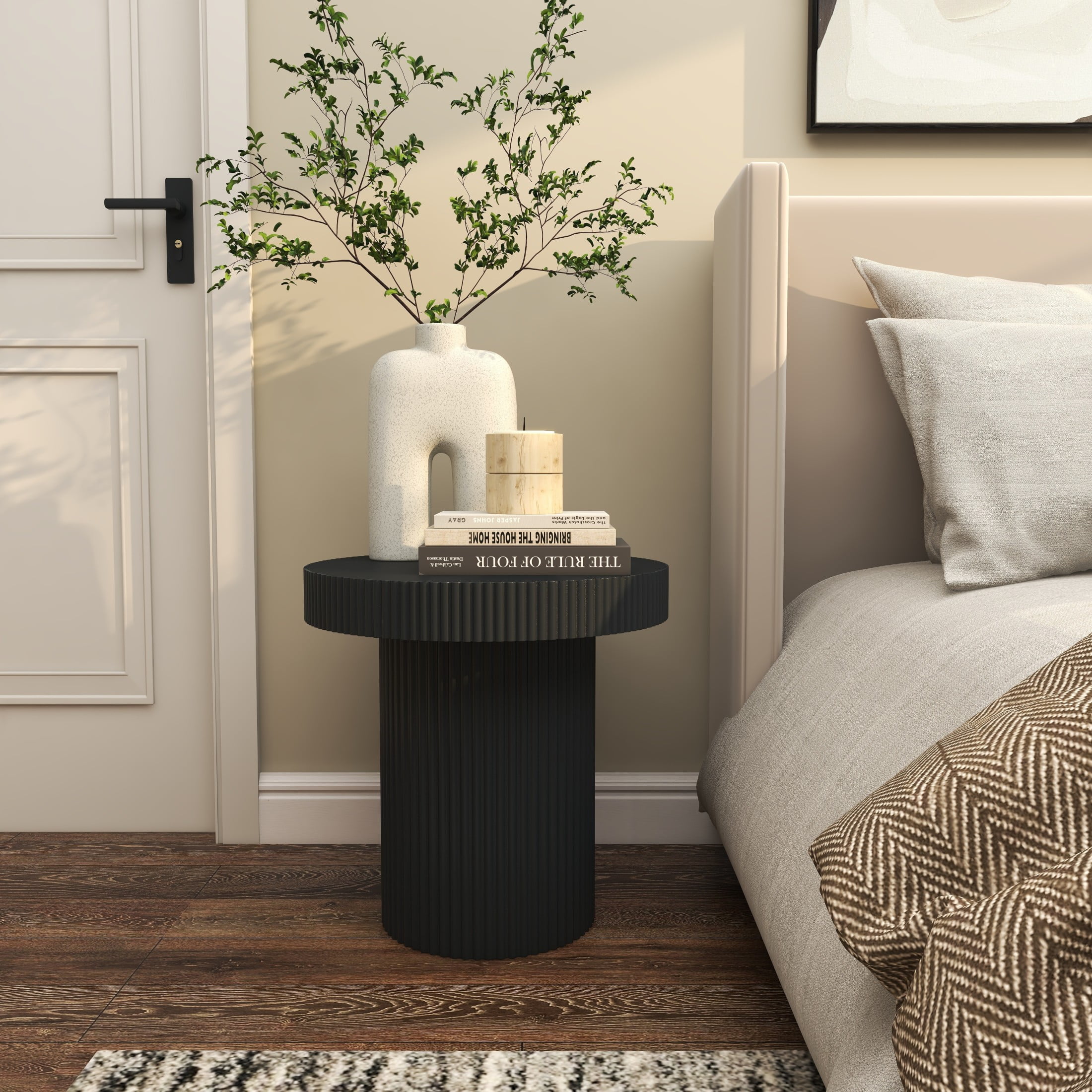 DecMode 20" x 20" Black Wooden Dimensional Ribbed Accent Table, 1-Piece - Image 5