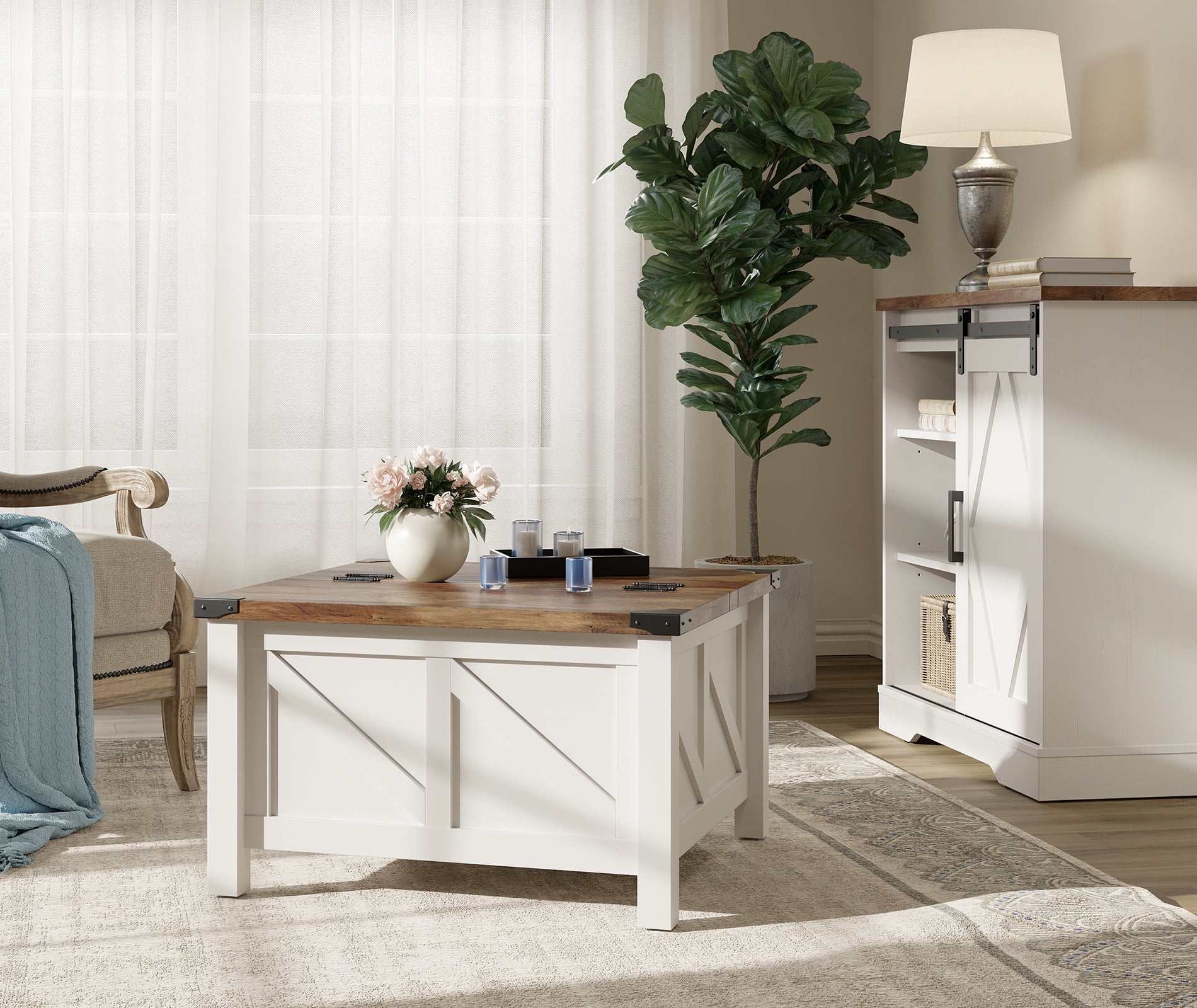 Square Coffee Table with Lift Top and Storage for Living Room, 30"x 30", White - Image 7