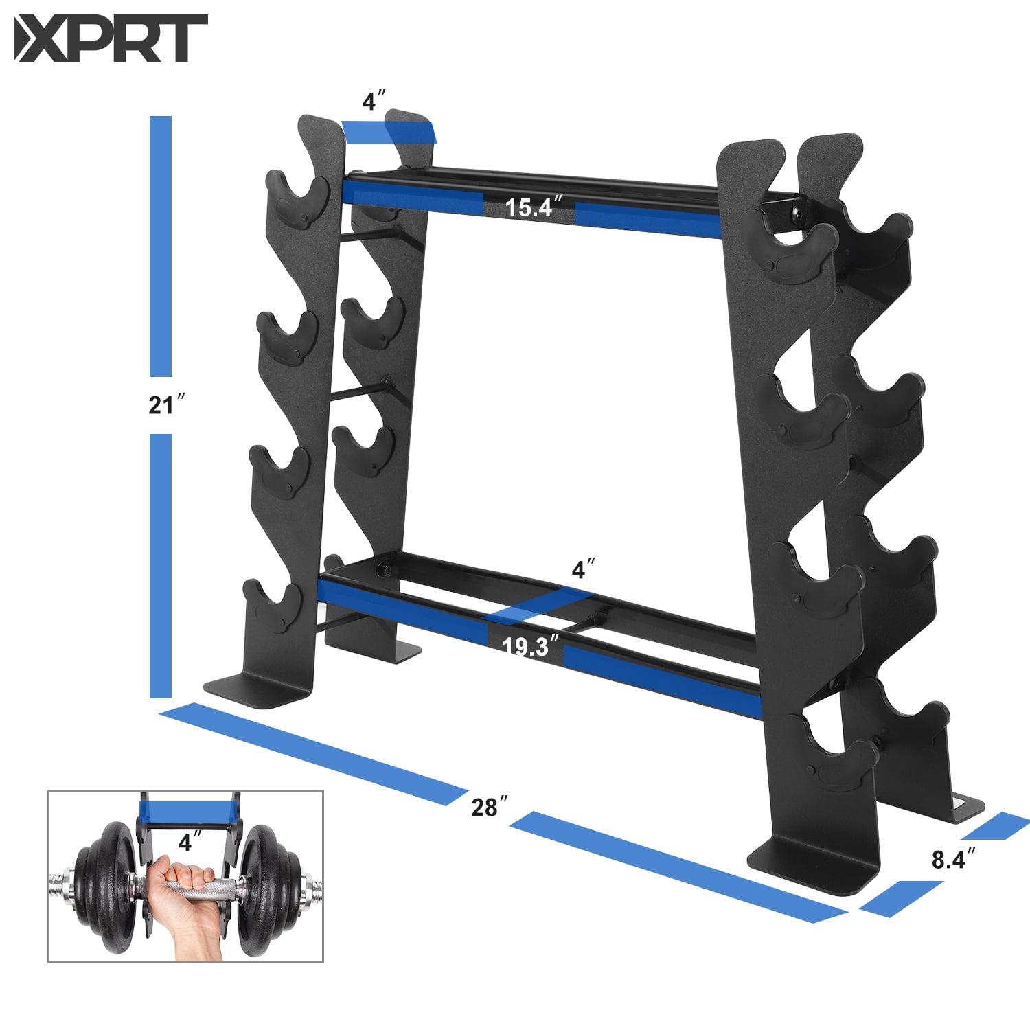 XPRT Fitness Heavy-duty Dumbbell Rack – Dumbbell Storage Rack, Holds up to 400 Lbs. – 2 Tiers Rack, Ideal for 5-30 Lbs. Dumbbells – Compact Design, Ideal Home Gym Equipment - Image 4