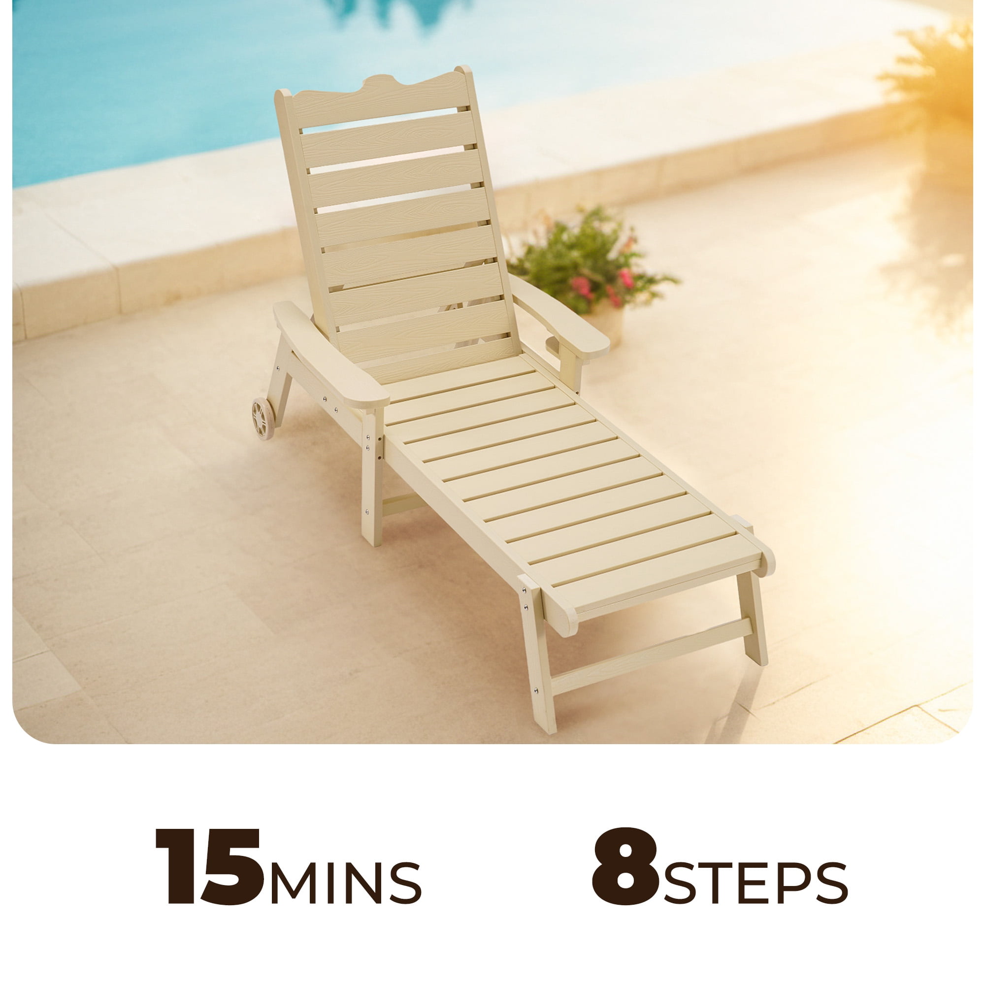 Naipo 1pc/2pcs Outdoor Lounge Chair with 5-Level Adjustable Backrest, Patio Chaise Lounge CupHolder, No Rust, No Fade, No Break with Enlarged Wheels, 350lbs - Image 2