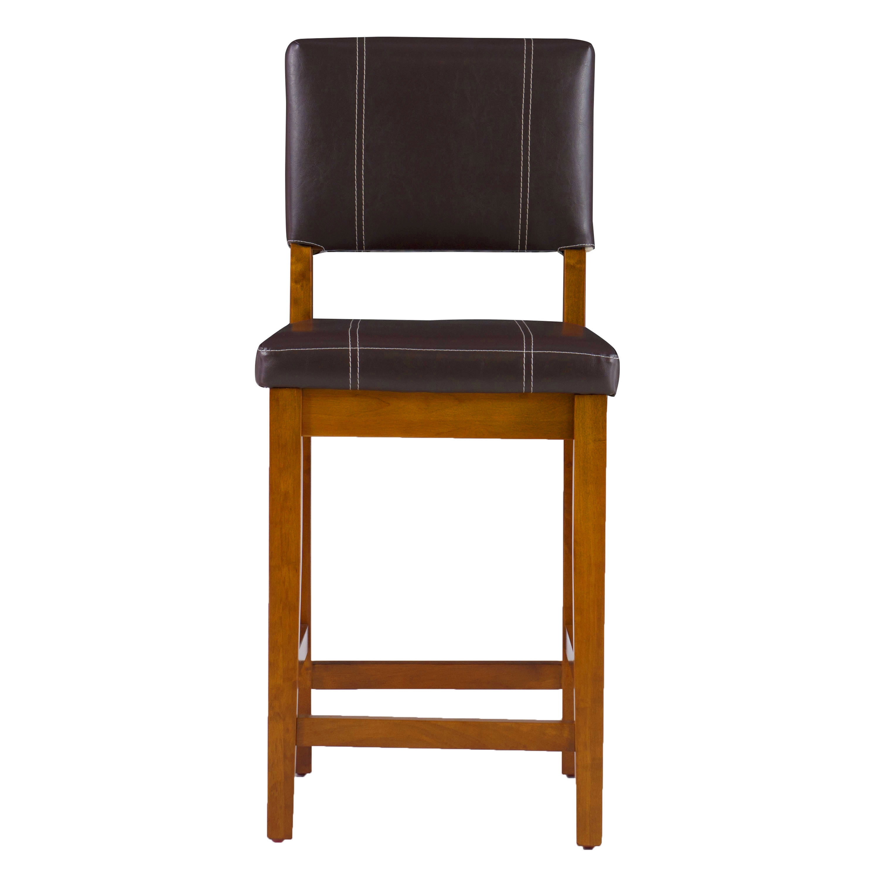 Linon Milano 24" Mid Back Indoor Upholstered Counter Stool, Medium Walnut/Dark Brown Faux Leather - Image 10