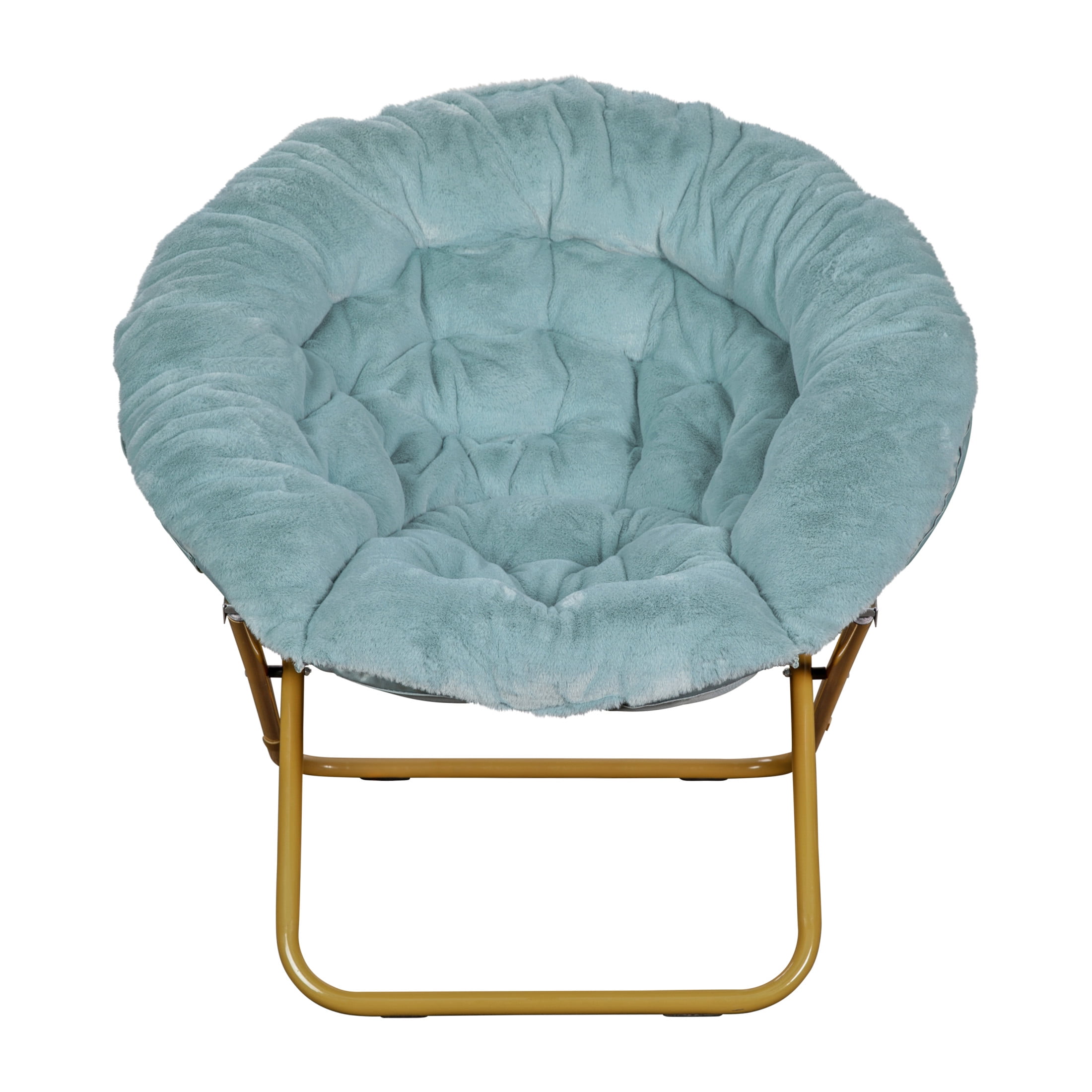 Flash Furniture Gwen 38" Oversize Adult Folding Faux Fur Saucer Moon Chair for Dorms, Aqua/Gold - Image 10