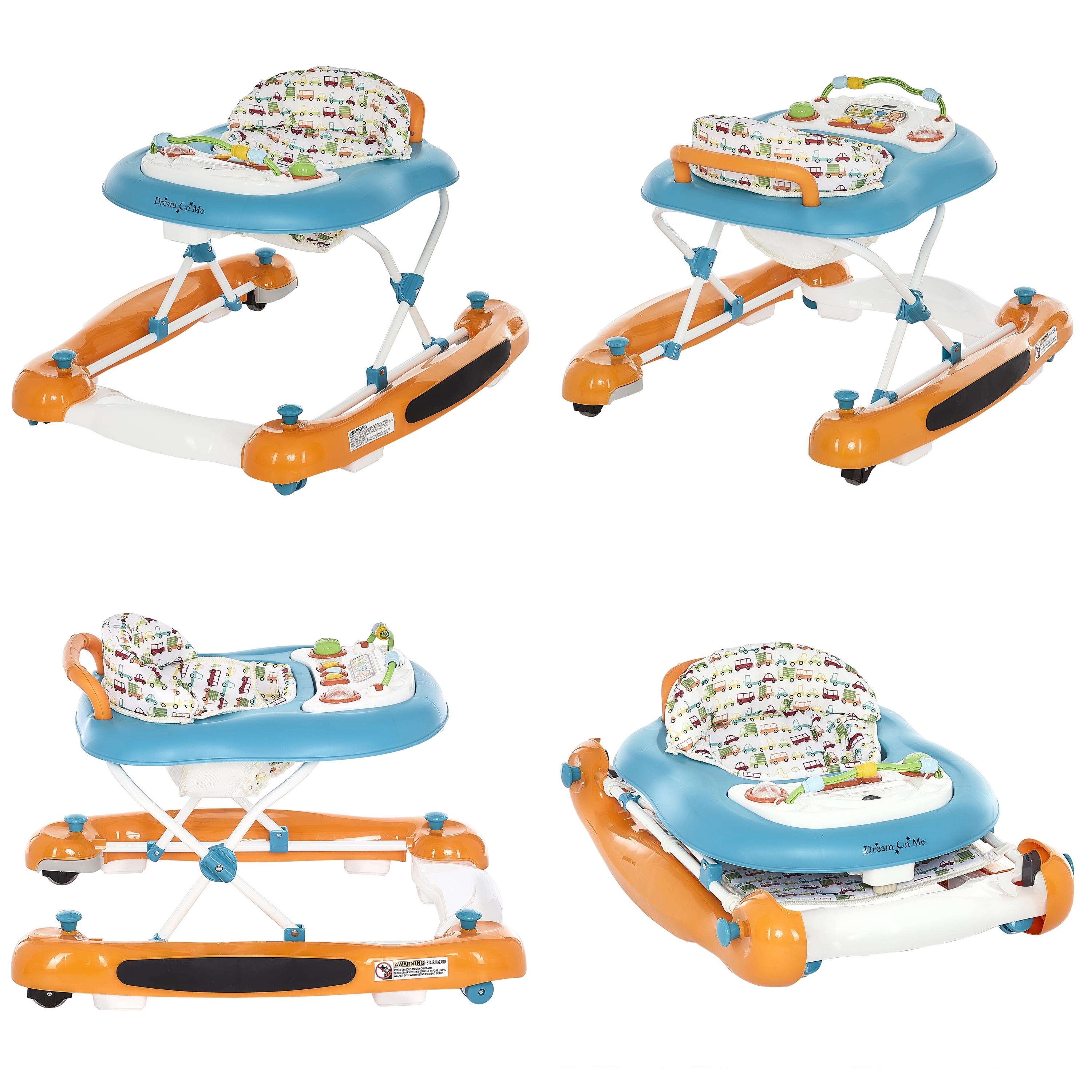 Dream On Me Go-Getter Baby Walker and Walk Behind Walker, Adjustable Seat Height, Comfortable Padded Seat, Easy to Fold, Pack and Store, Detachable Fun Tray, Orange Walker Orange - Image 12