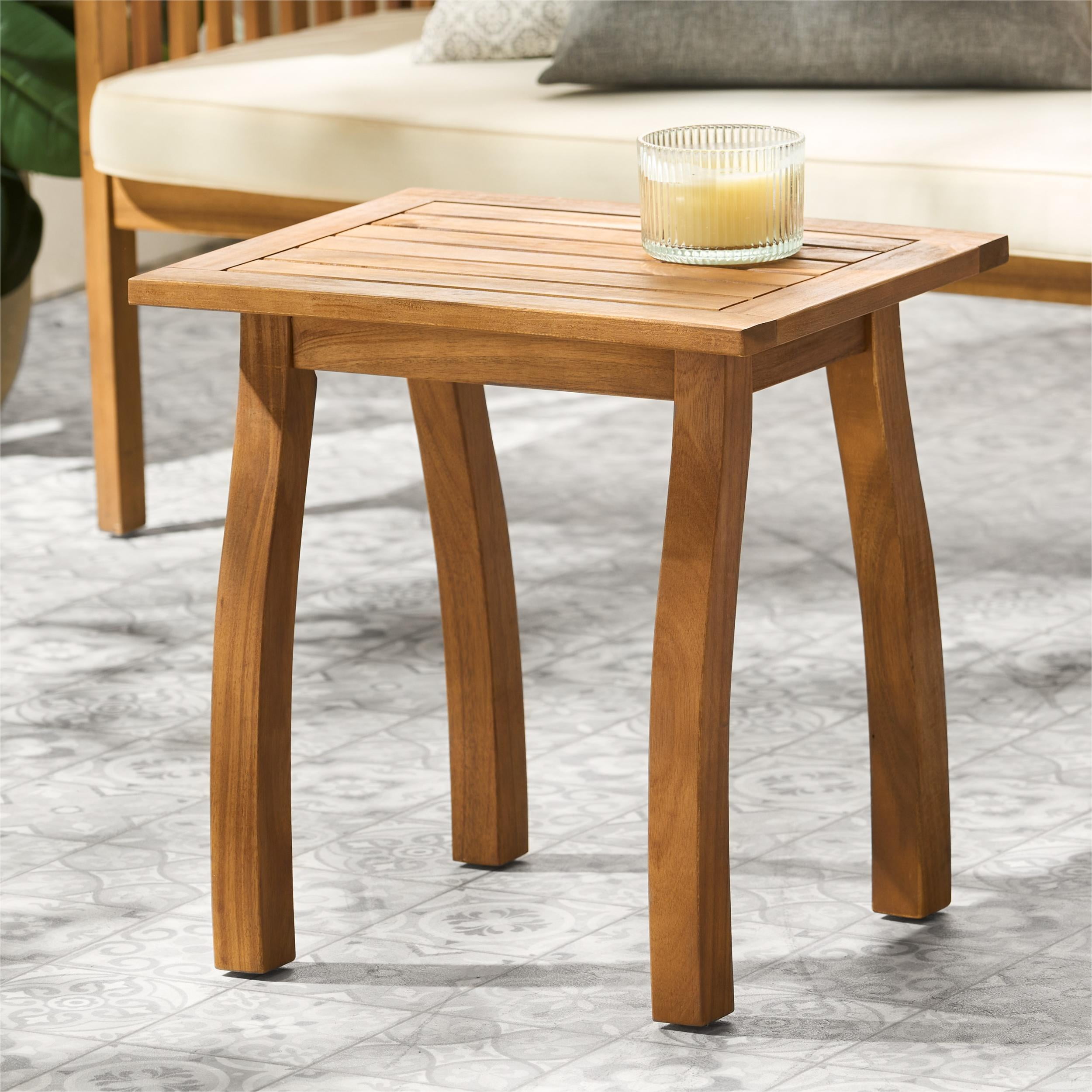 Outdoor Side Table,Small Square Wood End Table,Teak - Image 5