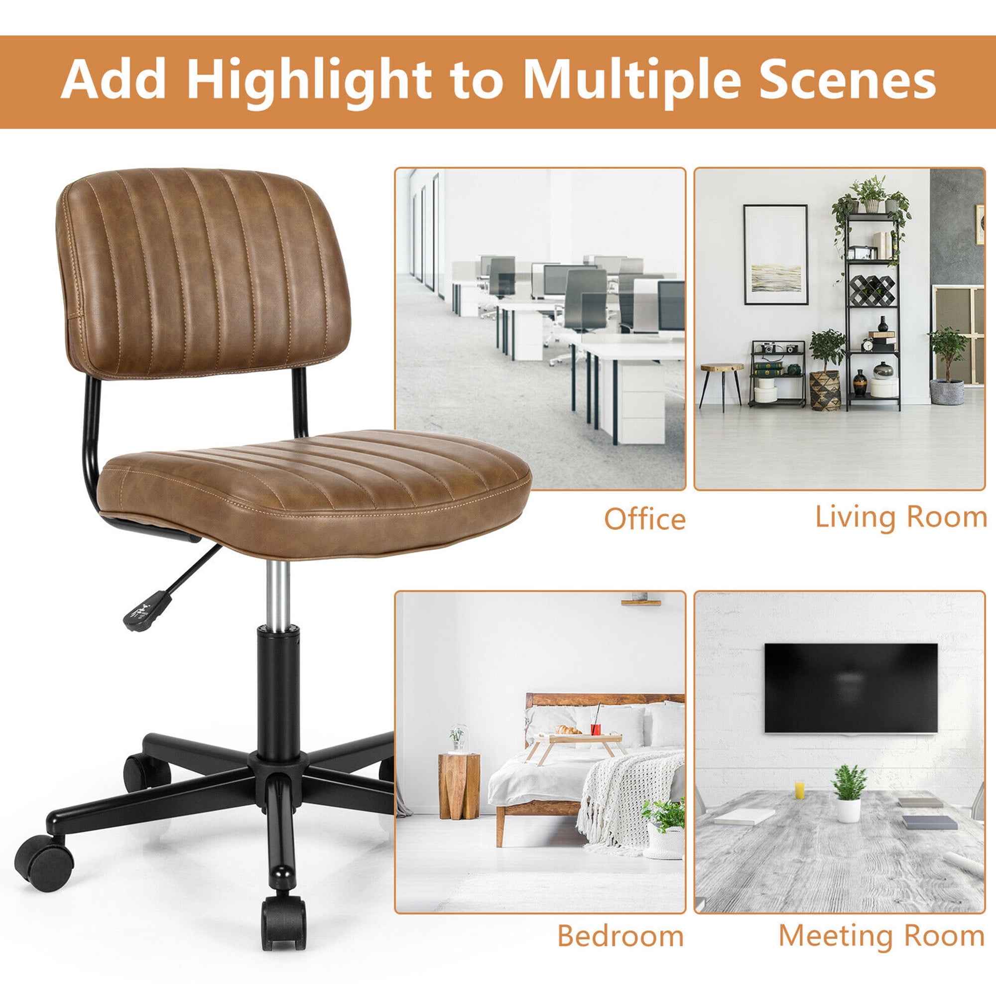 Gymax PU Leather Adjustable Swivel Office Chair w/ Backrest Brown - Image 7