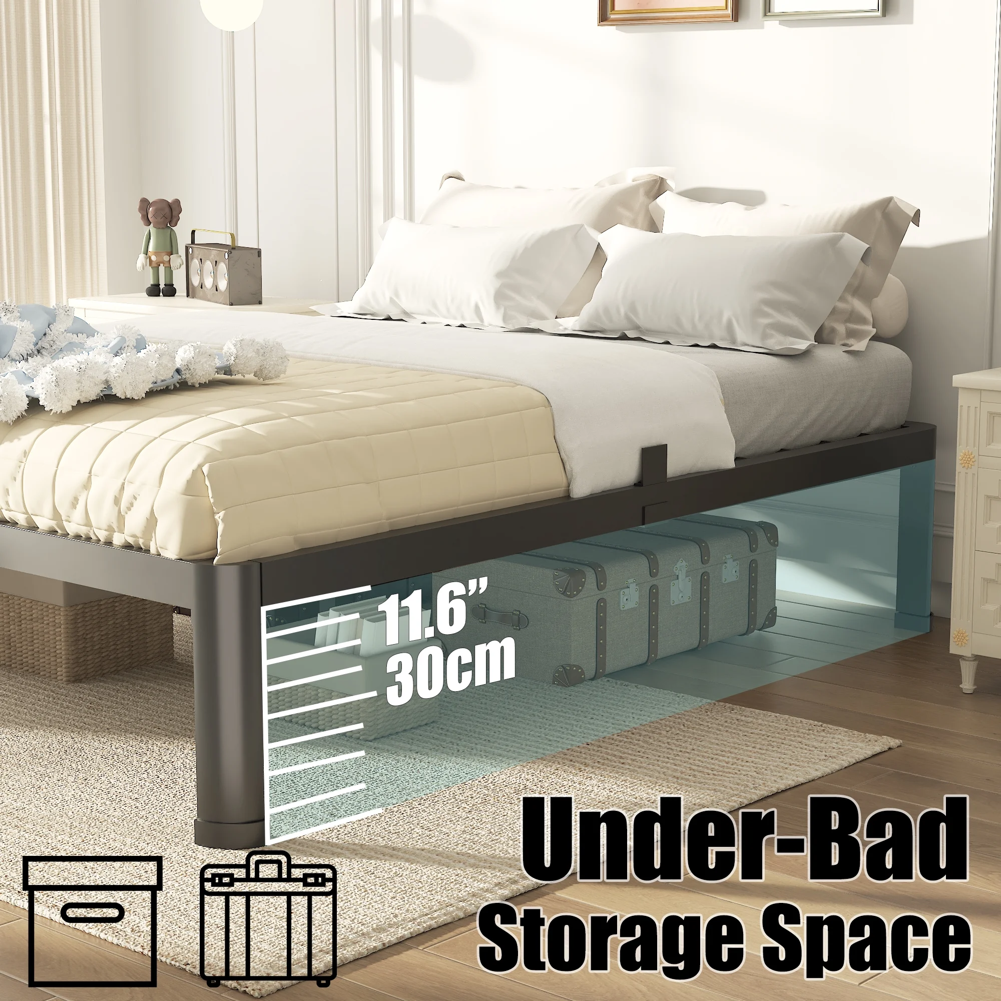 Yitong angel 14 inch queen bed frame with round corner edge, Heavy duty metal platform queen Size, No Box Spring Needed,Black - Image 2