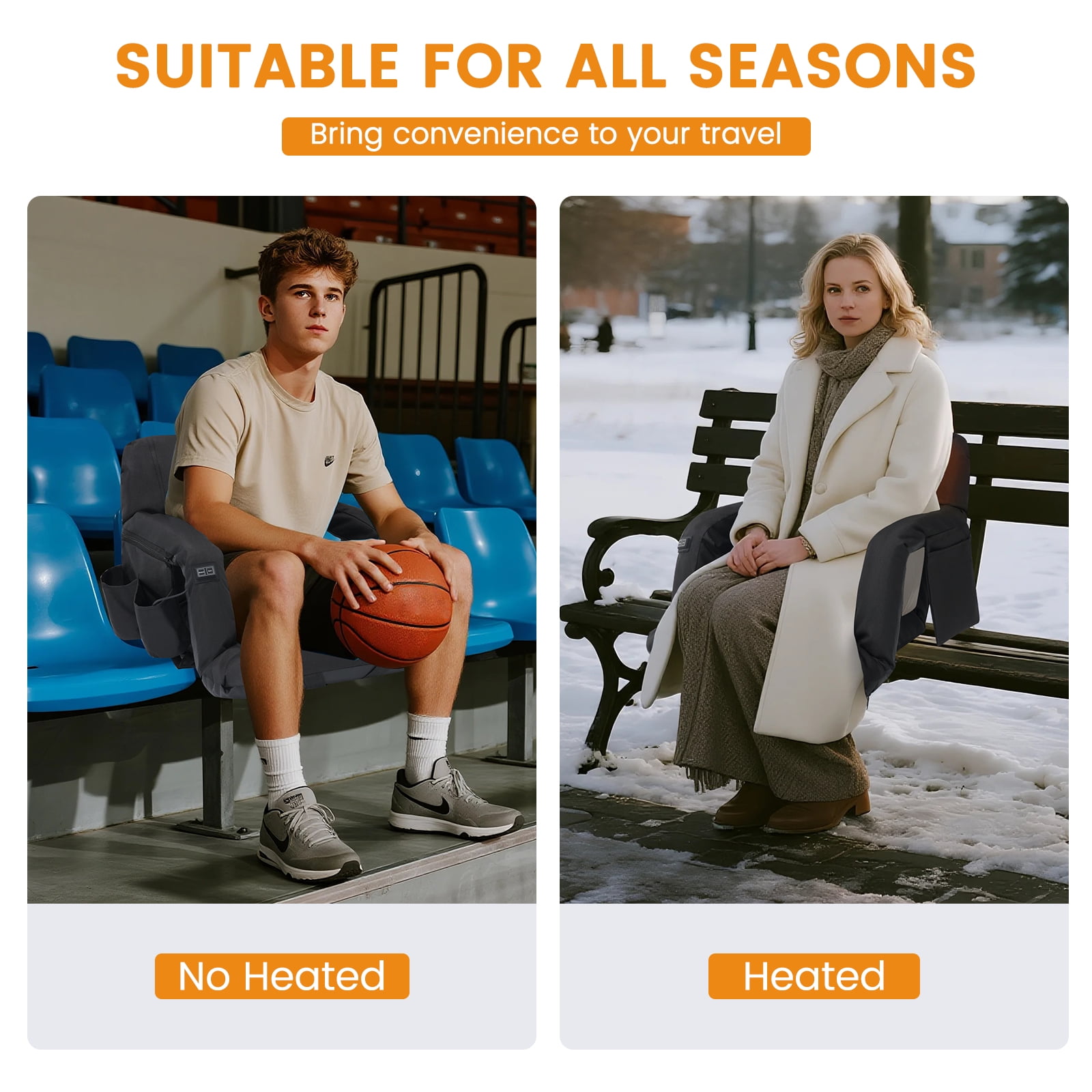 Slsy Dual-Sided Heated Ion Stadium Seats for Bleachers with Back & Arm Support and Wide Cushion, Extra Portable 6 Reclinng Positions Bleacher Seat for Outdoor Camping Games Sports - Image 10