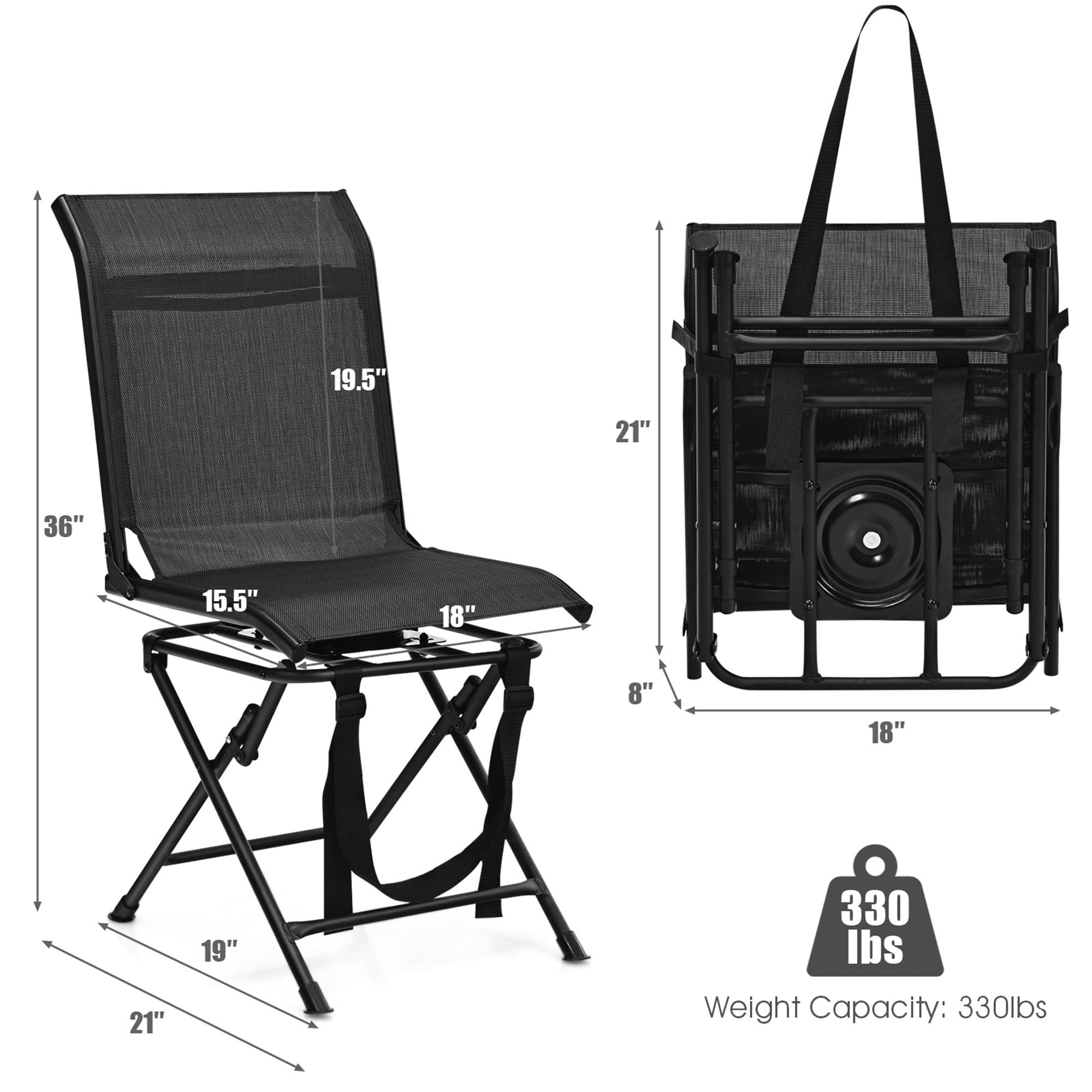Gymax Folding 360° Silent Swivel Hunting Chair Blind Chair All-weather Outdoor - Image 5