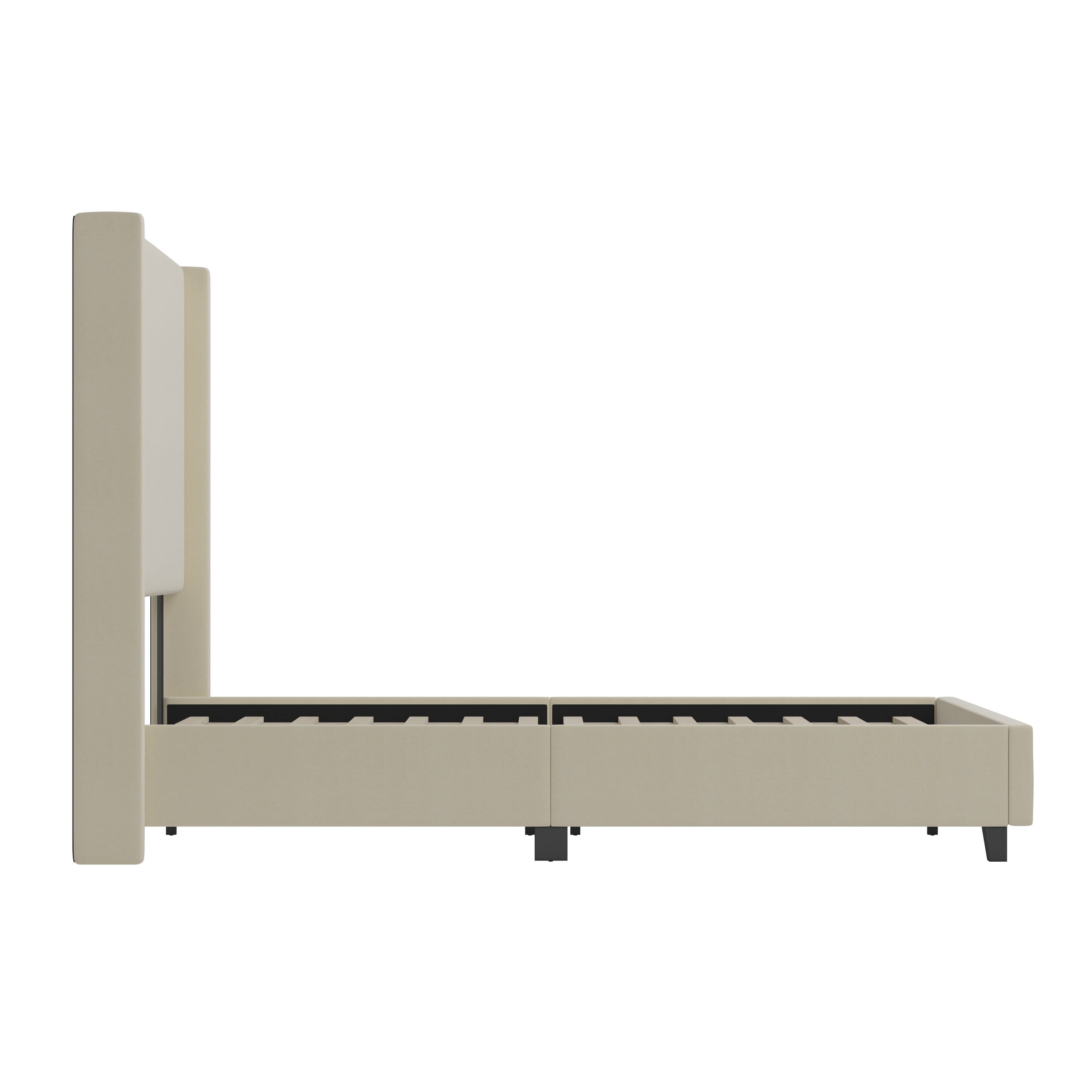 Merrick Lane Modern Platform Bed with Upholstered Wingback Headboard, Queen Size, Beige - Image 7