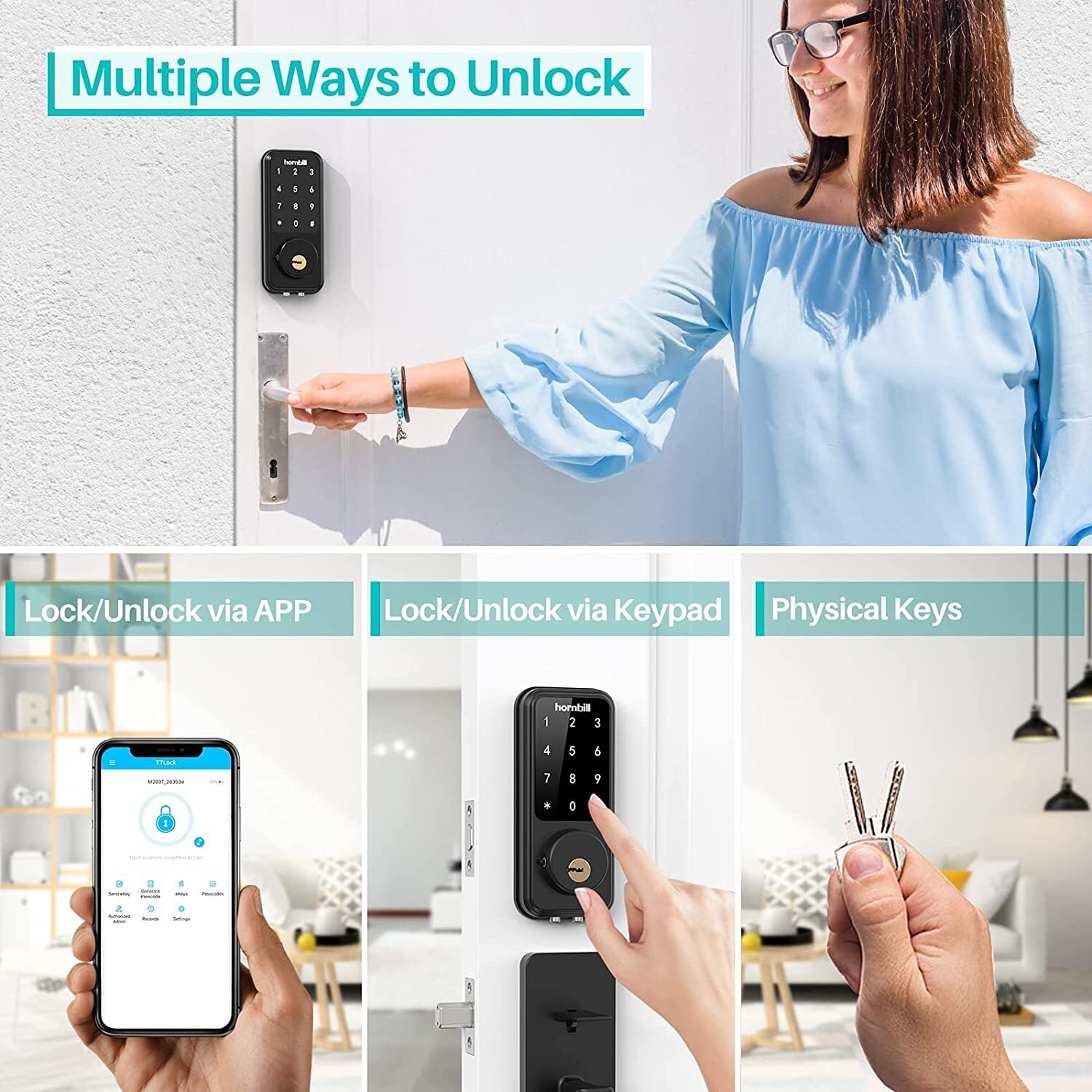 Wi-Fi & Bluetooth Smart Lock, Keyless Entry Smart Front Lock, hornbill Touch Screen Keypads, App Control, Auto Lock, Compatible with Alexa, Remotely Control (Included G2 Gateway) - Image 8