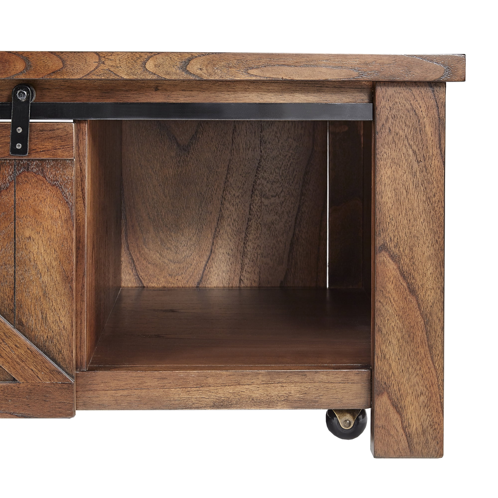 Weston Home Burleson Brown Cherry Finish Barn Door Cocktail Table - Image 5