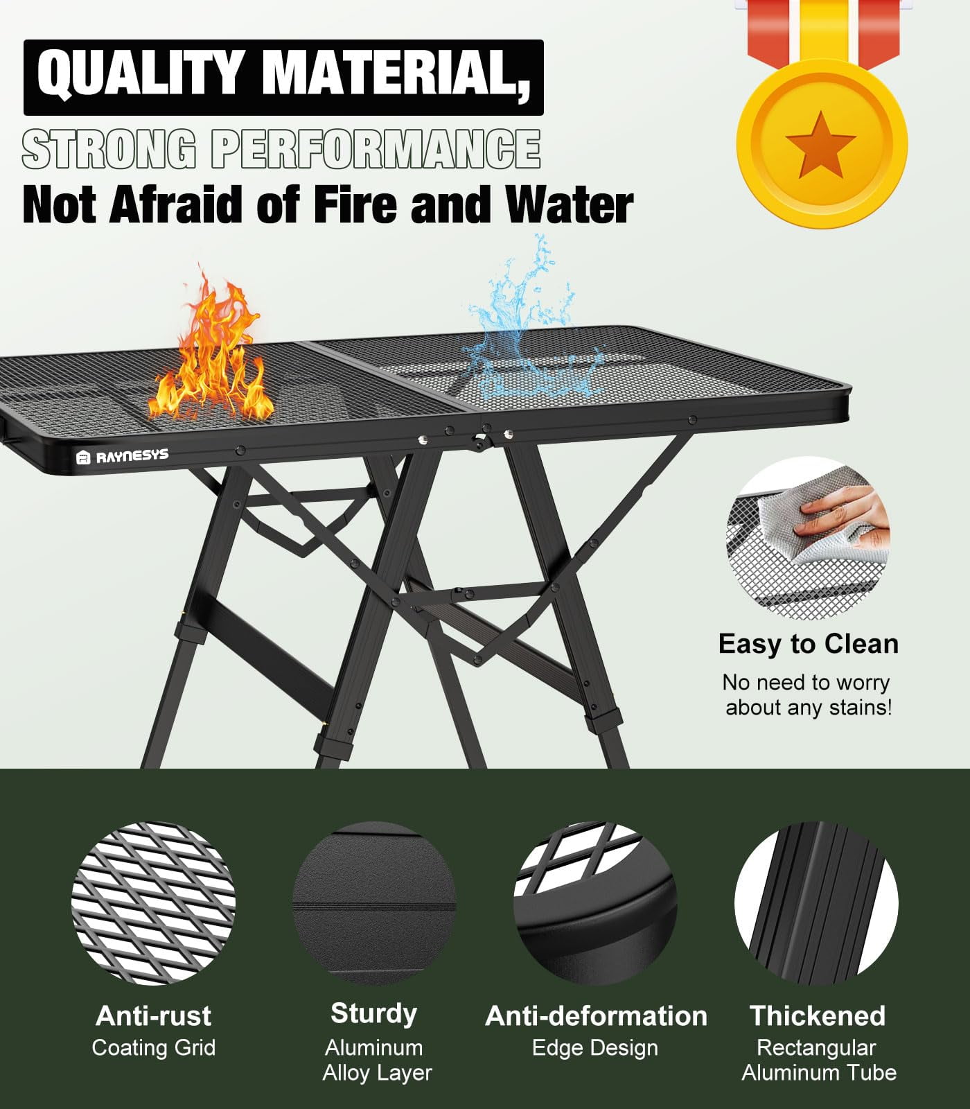 Raynesys Foldable Grill Table with Mesh Desktop,200lbs 3Ft Height Adjustable Portable Camping Table for Ourdoor Picnic BBQ Beach,Black - Image 5