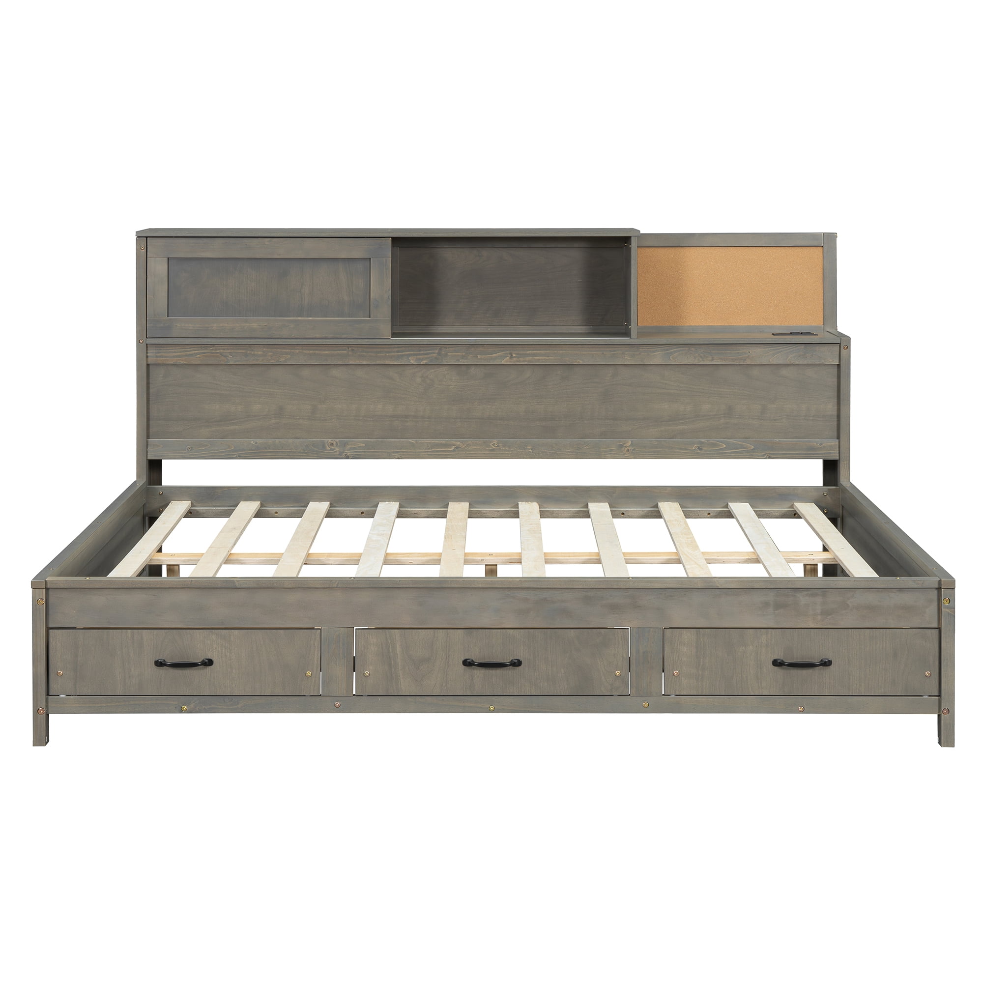 Euroco Twin Size Daybed with Shelf, Drawers and Charging Station for Bedroom, Gray - Image 12