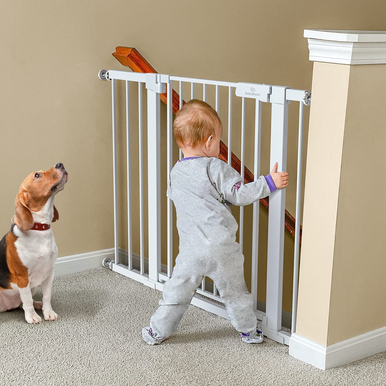 27-43" Extra Wide Safety Baby Gate for Stairs Doorways, Pet gates for doorways,White - Image 2